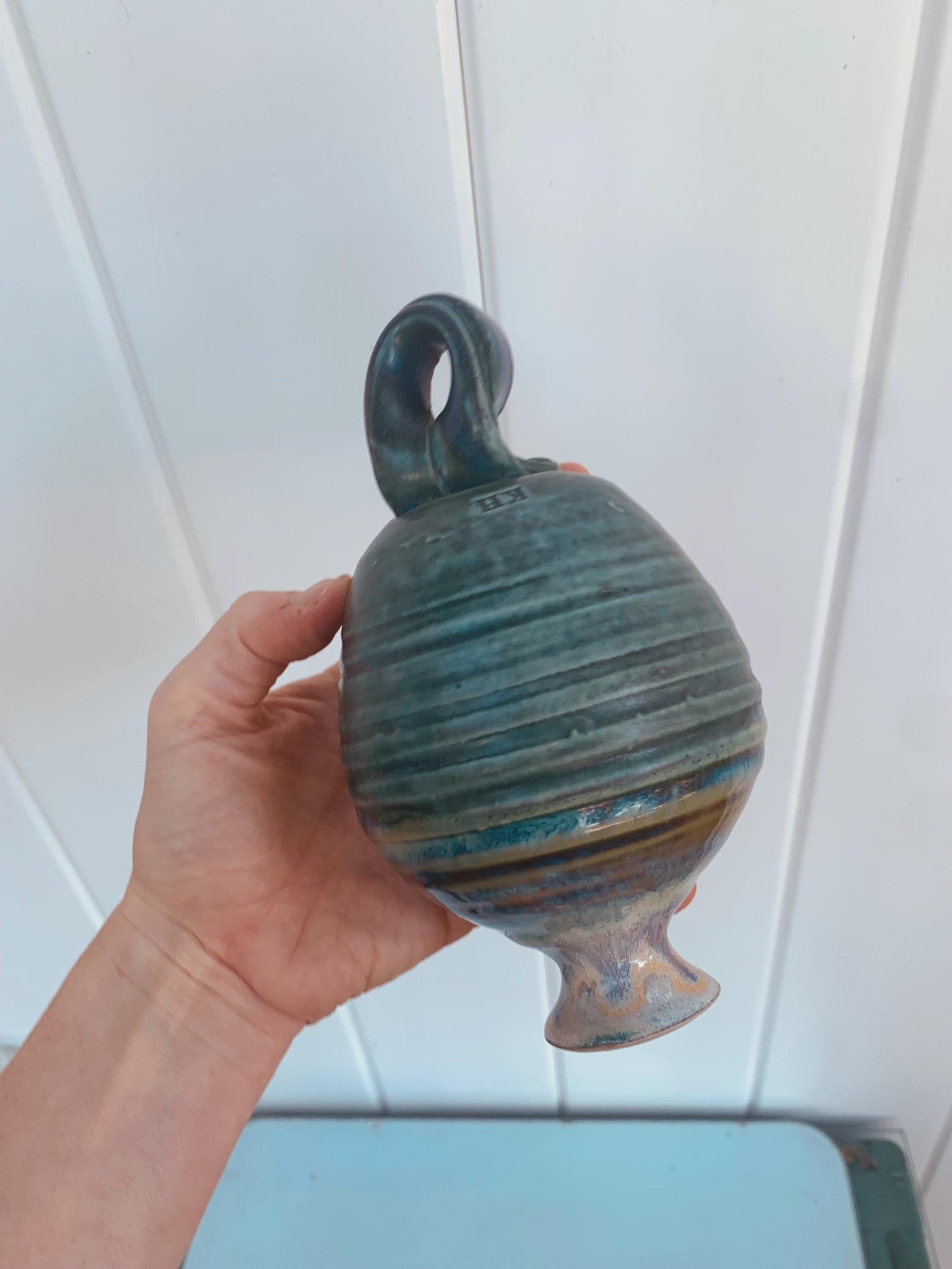 Handmade Blue Pottery Hornet Catcher