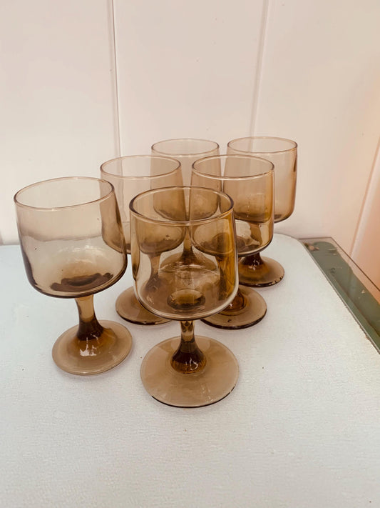 Set of 6 MCM Short Smokey Topaz Wine Glasses