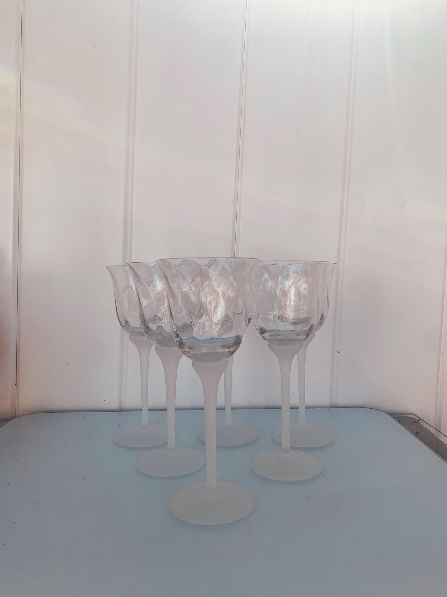 Retro Set of 6  Frosted Twisted Stem Wine Glasses