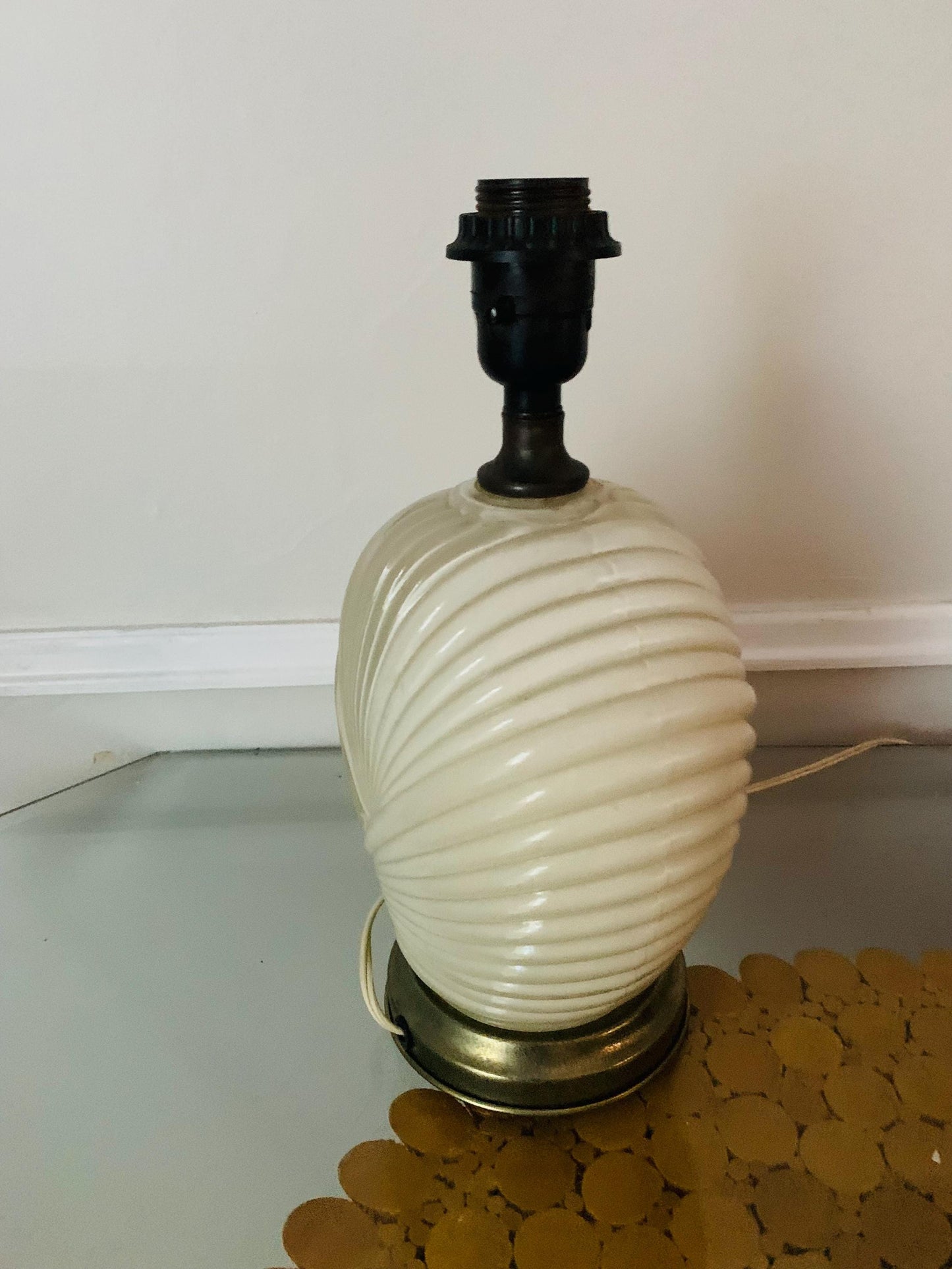 Medium Retro 1980s Cream Art Deco Inspired Shell Table Lamp Shade Not Included