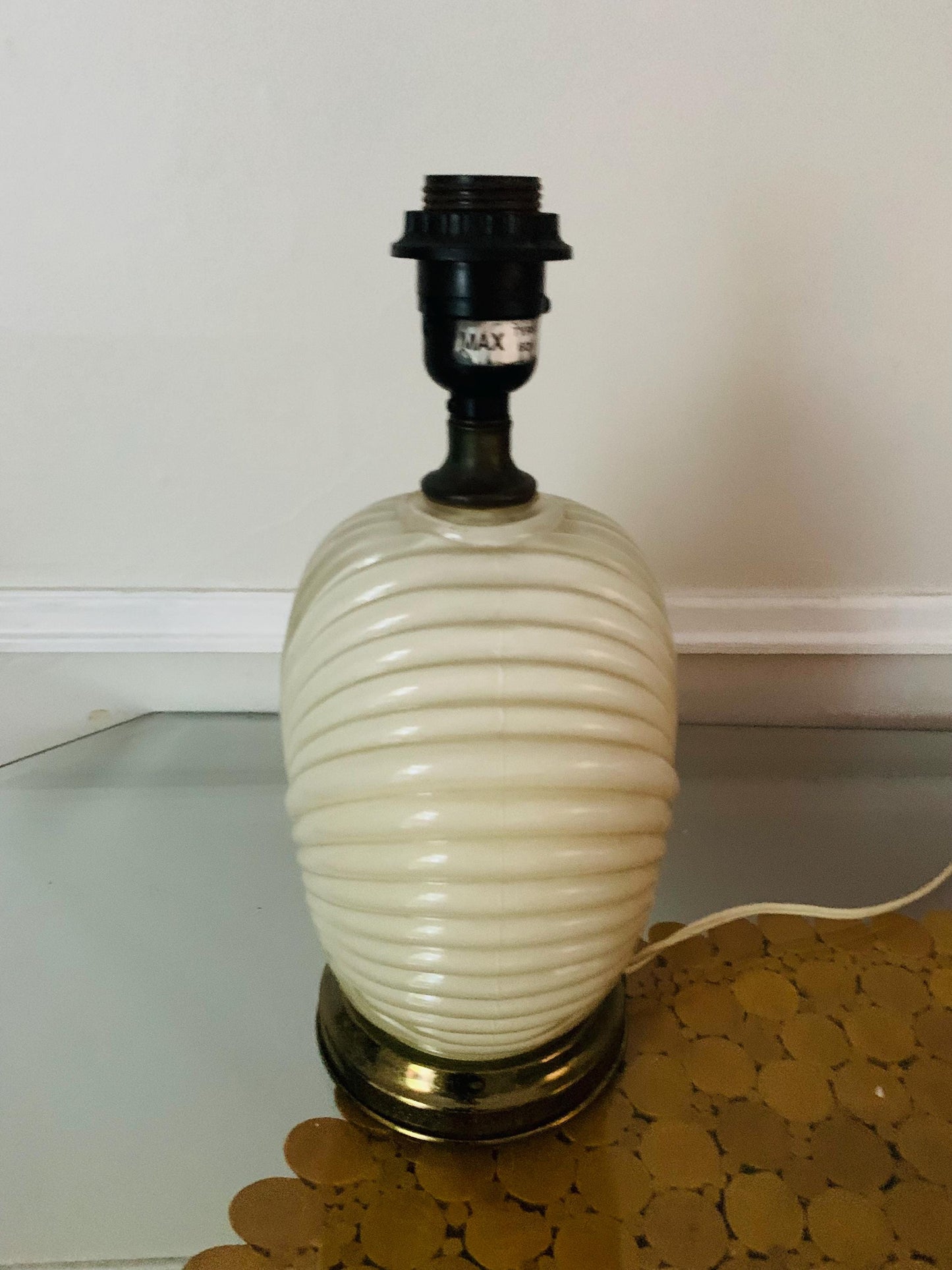 Medium Retro 1980s Cream Art Deco Inspired Shell Table Lamp Shade Not Included