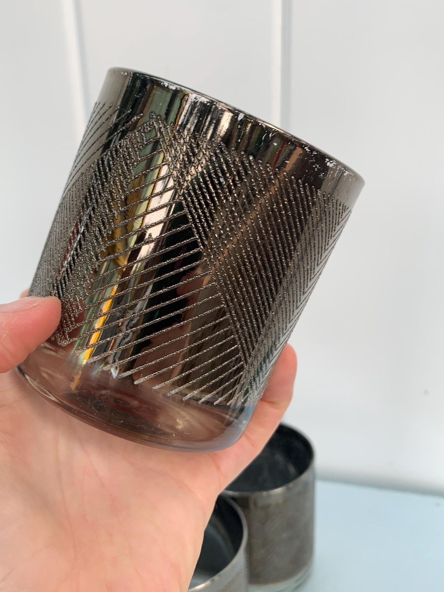 Set of 6 MCM Short Textured Silver Fade Low Ball Tumblers