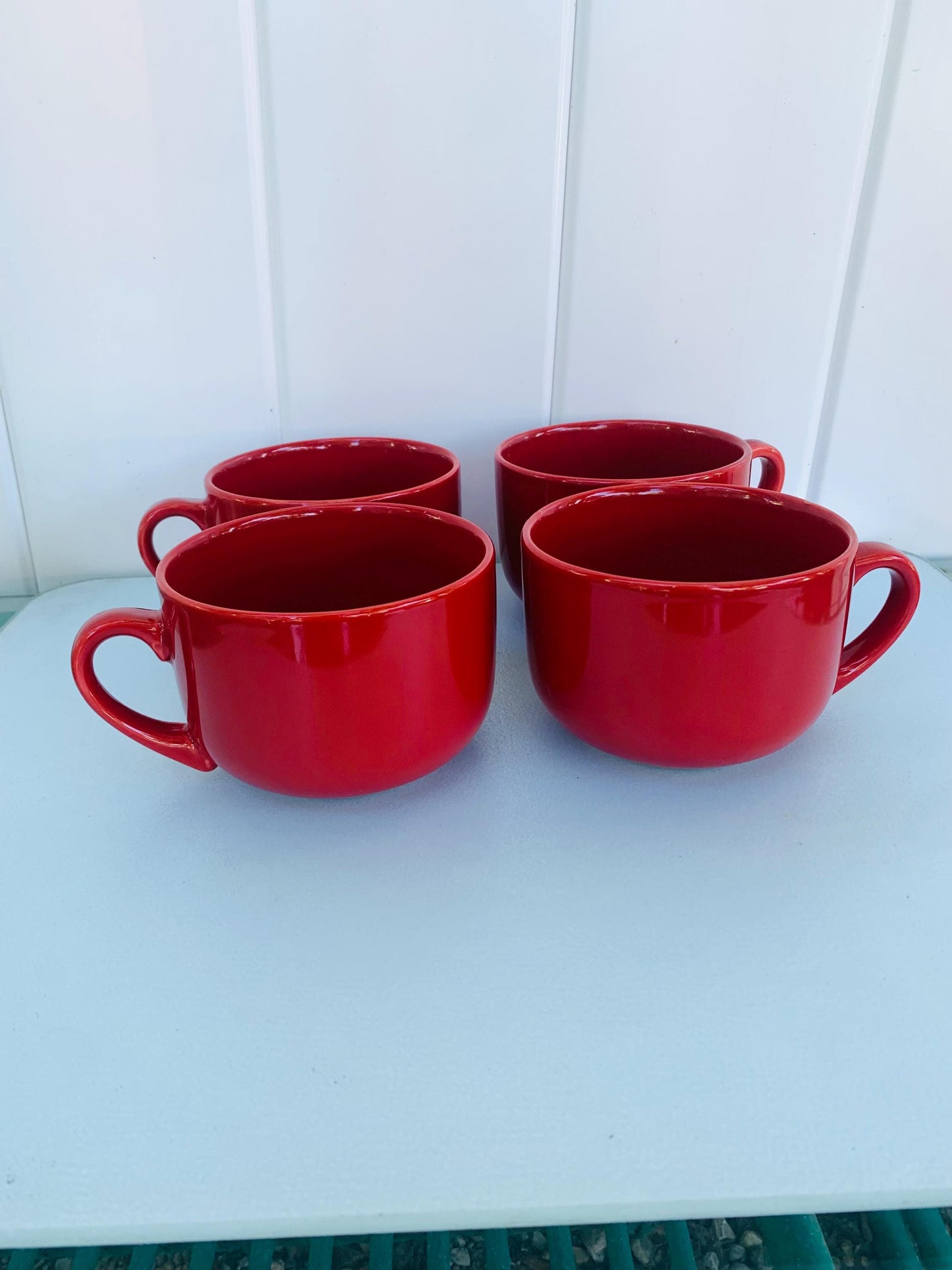Set of 4 Retro Oversized Brick Red Ceramic Mugs