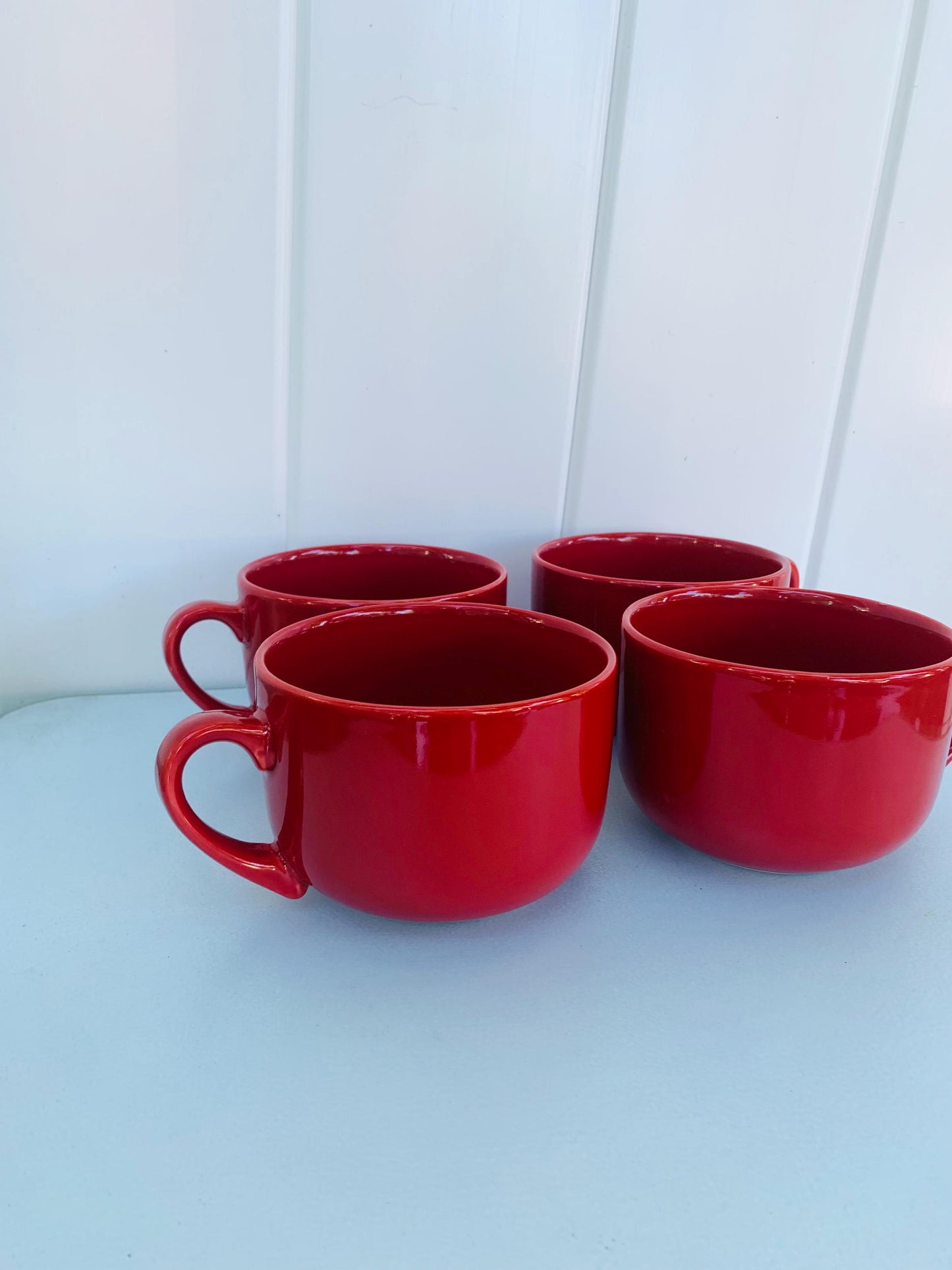 Set of 4 Retro Oversized Brick Red Ceramic Mugs