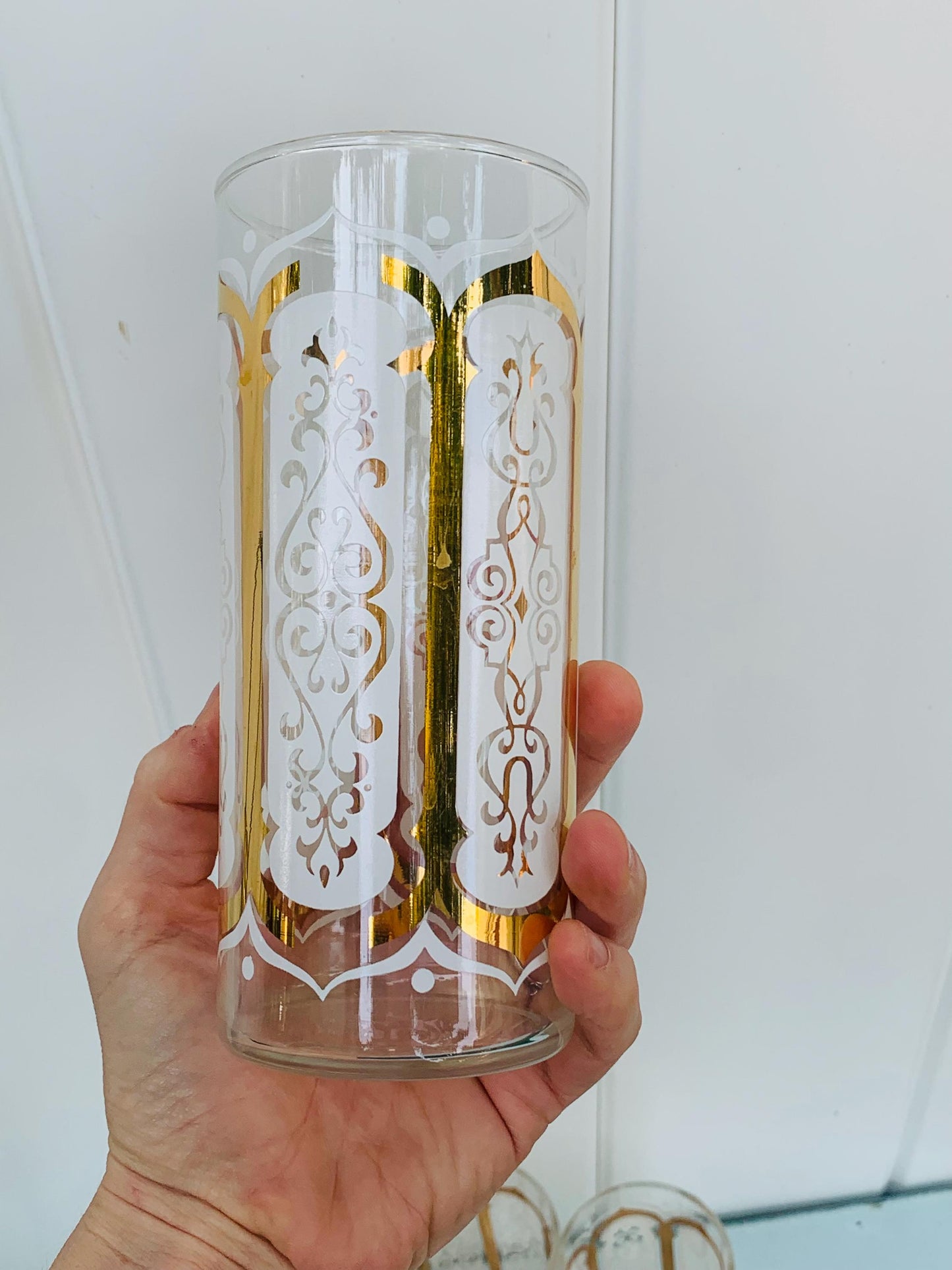 MCM Set of 5 Gold & White Glass Tumblers