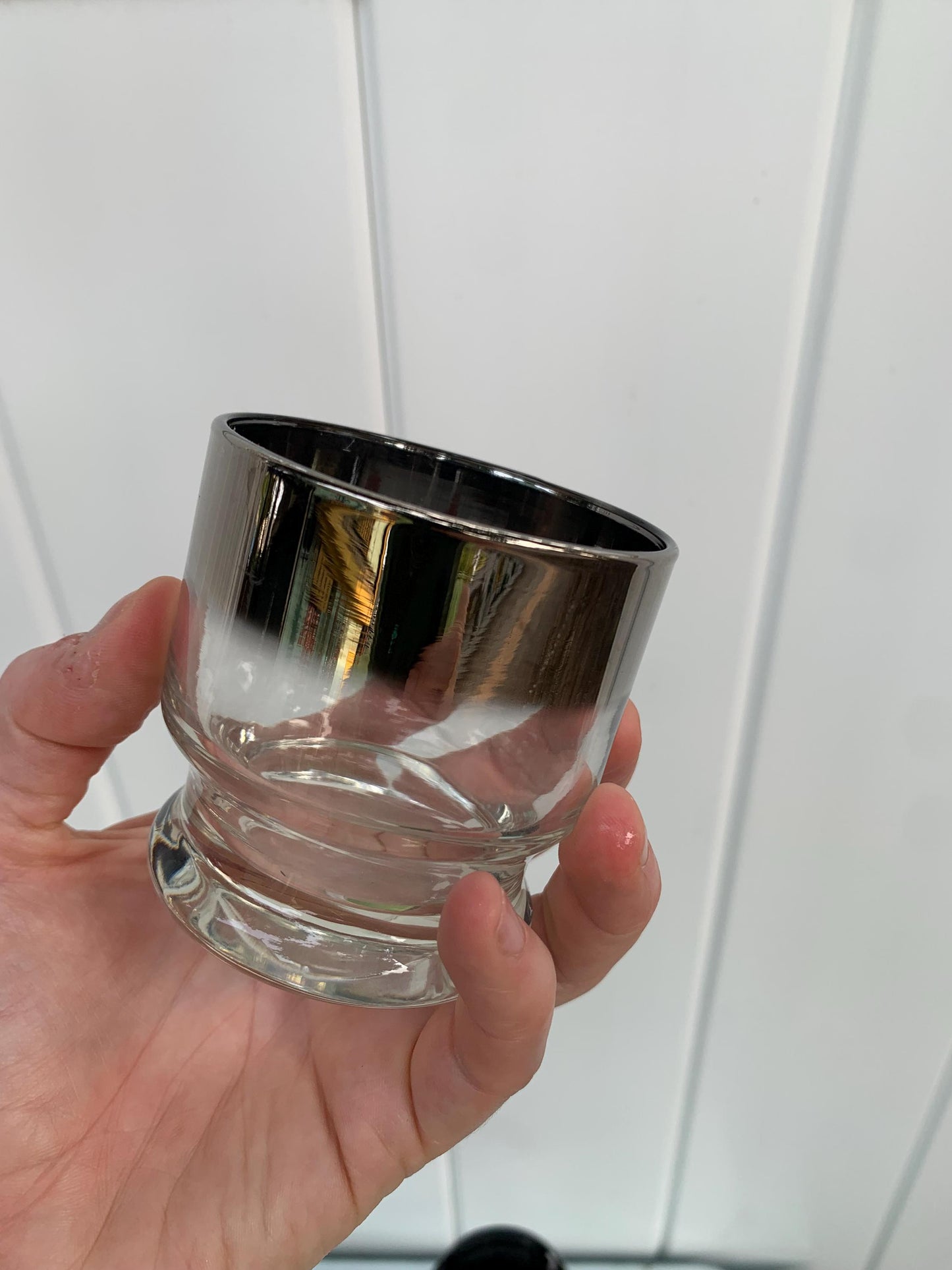 Set of 6 Low Ball MCM  Silver Fade Glasses with Decanter