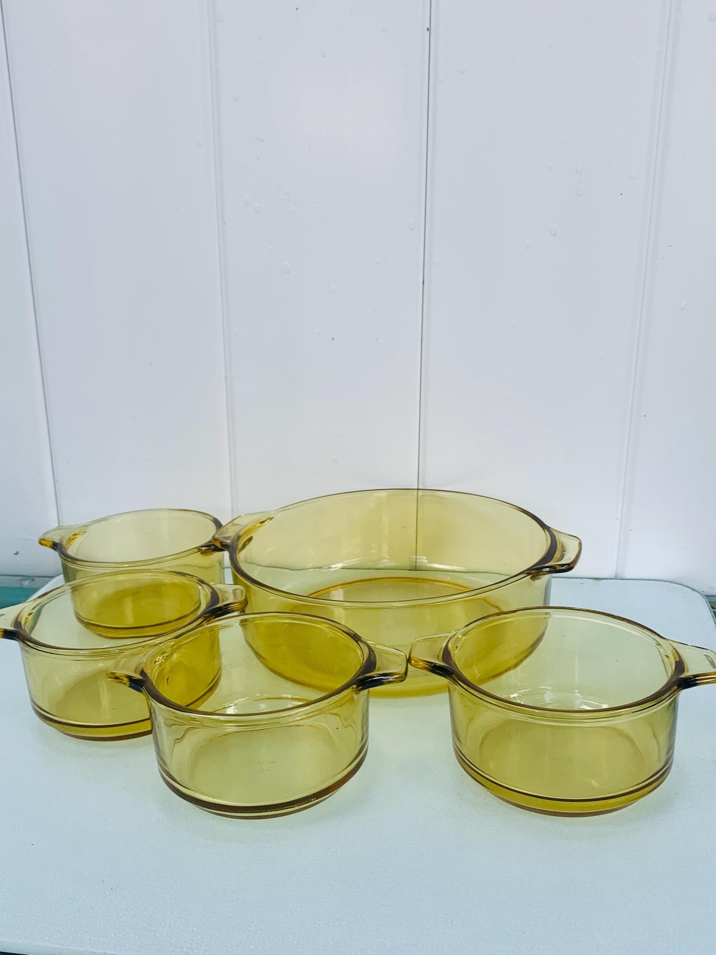 Vintage Forte Crisa Amber Casserole Glass Dish Set