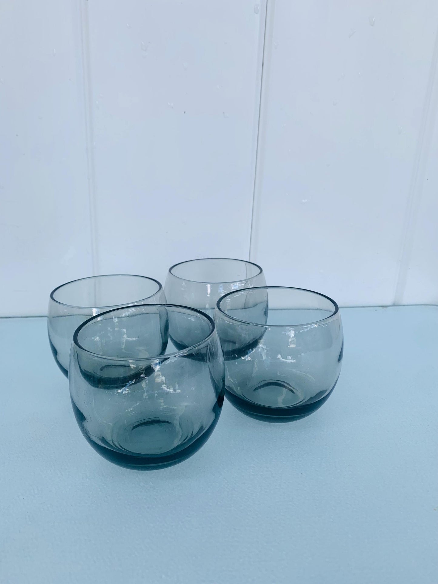 Set of 4 MCM Smokey Gray Roly Poly Glasses