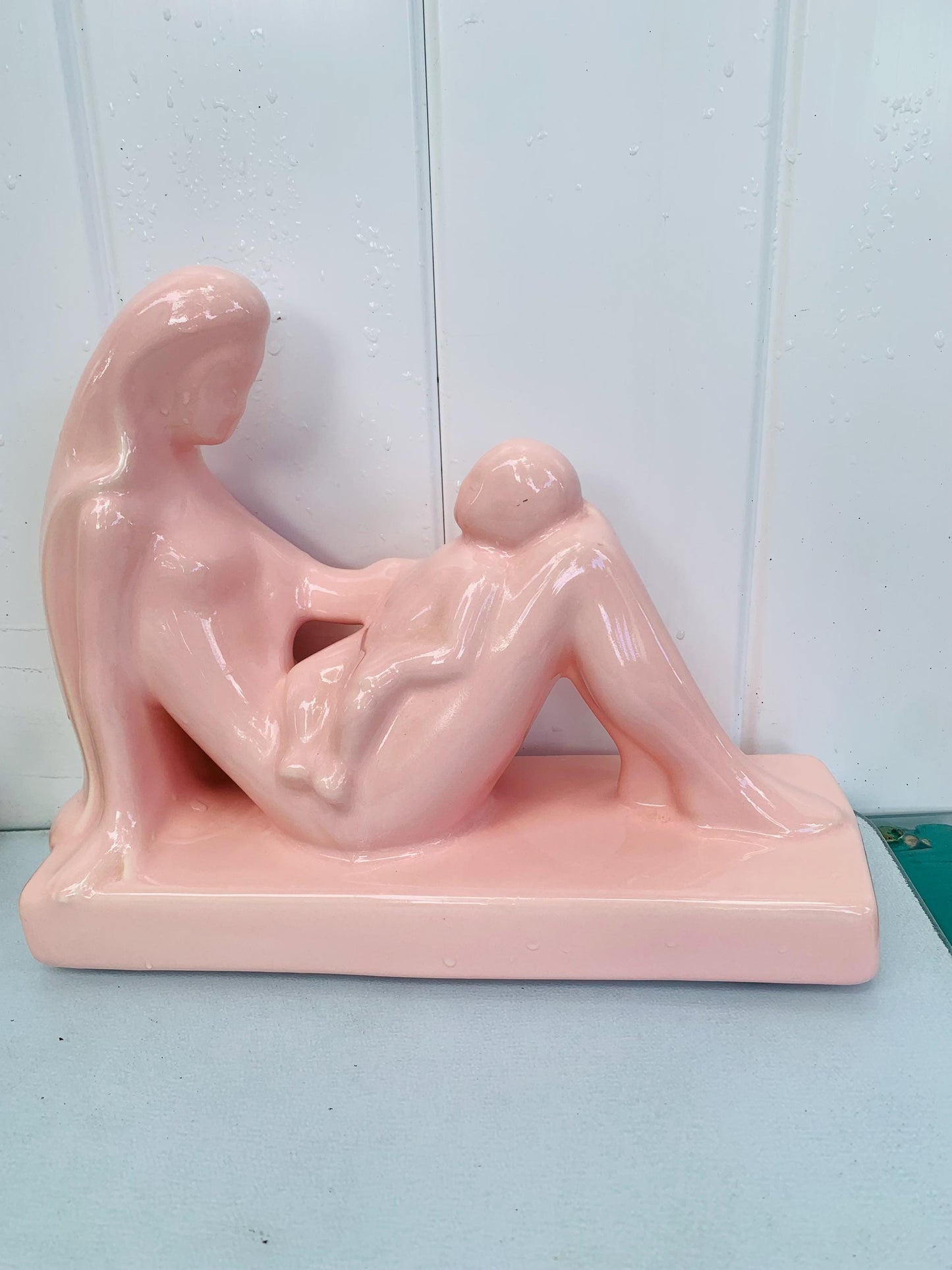 Vintage Haegar Pottery Glossy Pink Mother and Child Sculpture