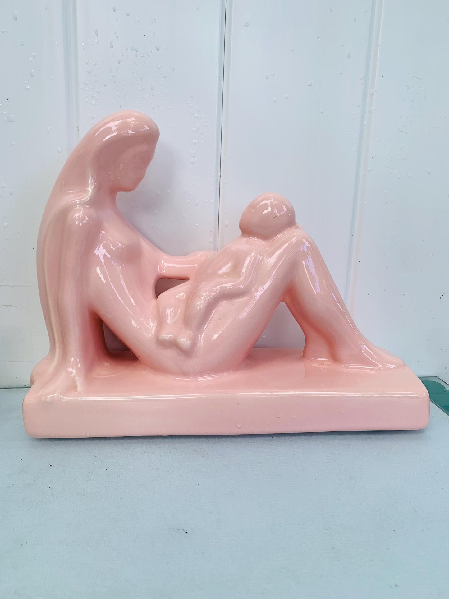 Vintage Haegar Pottery Glossy Pink Mother and Child Sculpture