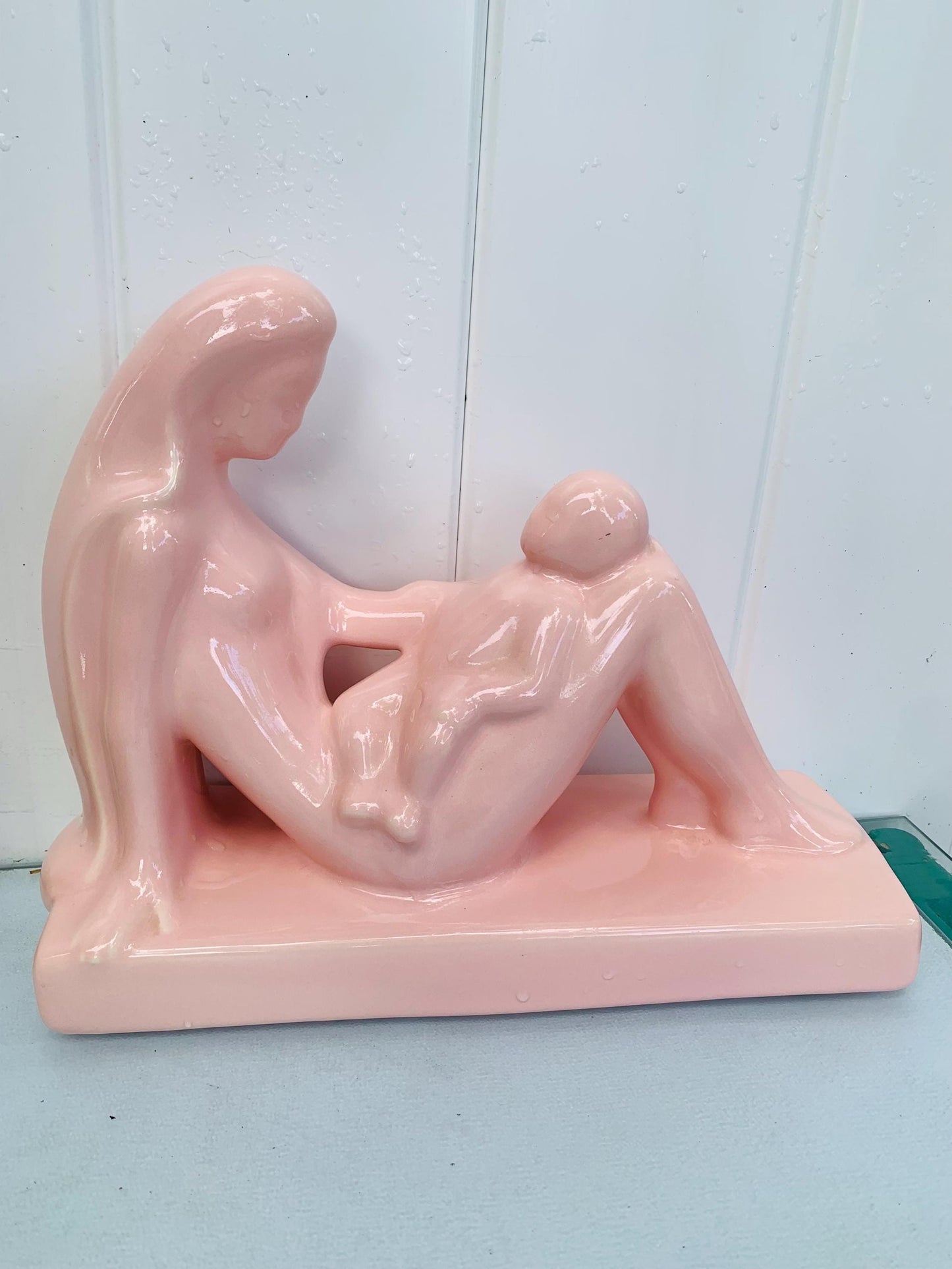 Vintage Haegar Pottery Glossy Pink Mother and Child Sculpture