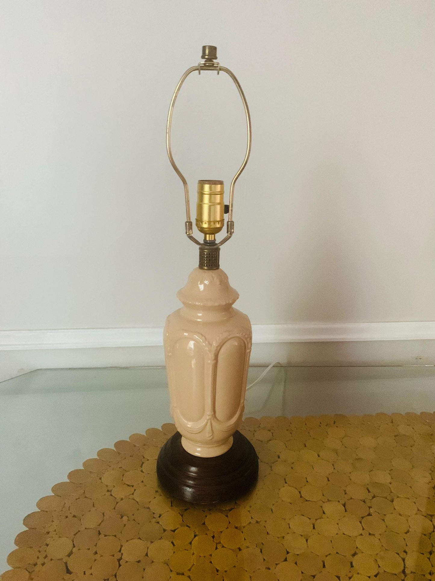 Antique Medium Cafe Au Lait Ceramic Table with Wood Base Lamp No Shade