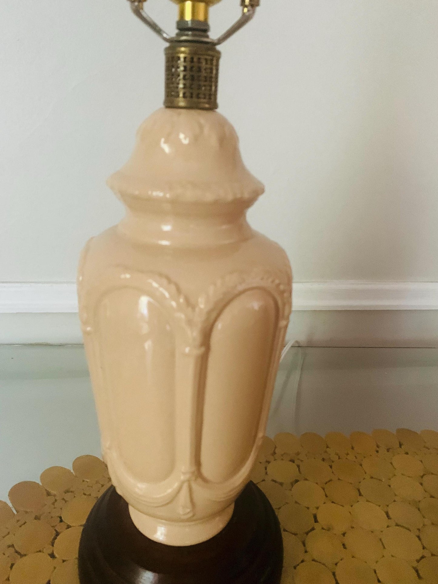 Antique Medium Cafe Au Lait Ceramic Table with Wood Base Lamp No Shade