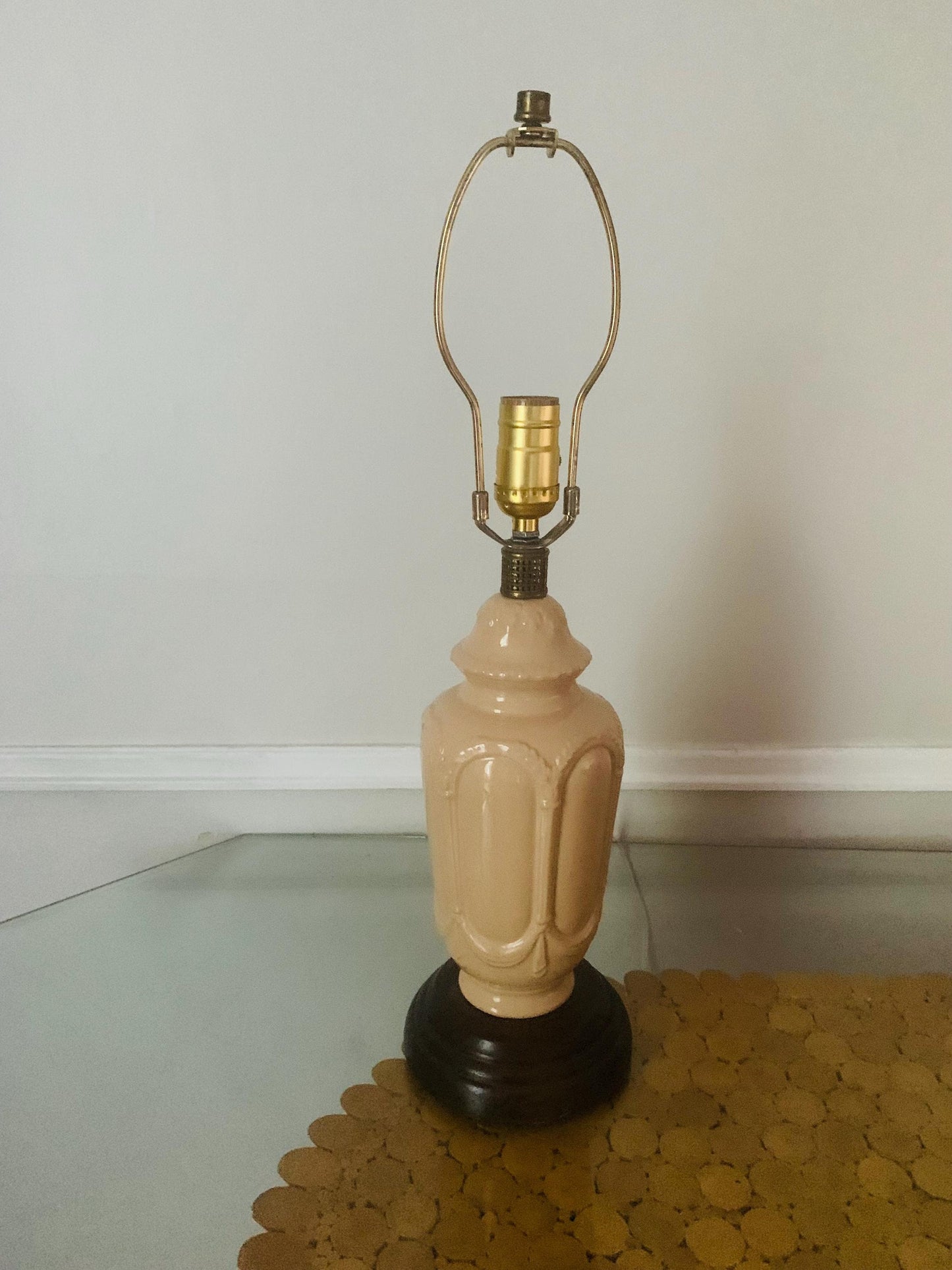 Antique Medium Cafe Au Lait Ceramic Table with Wood Base Lamp No Shade