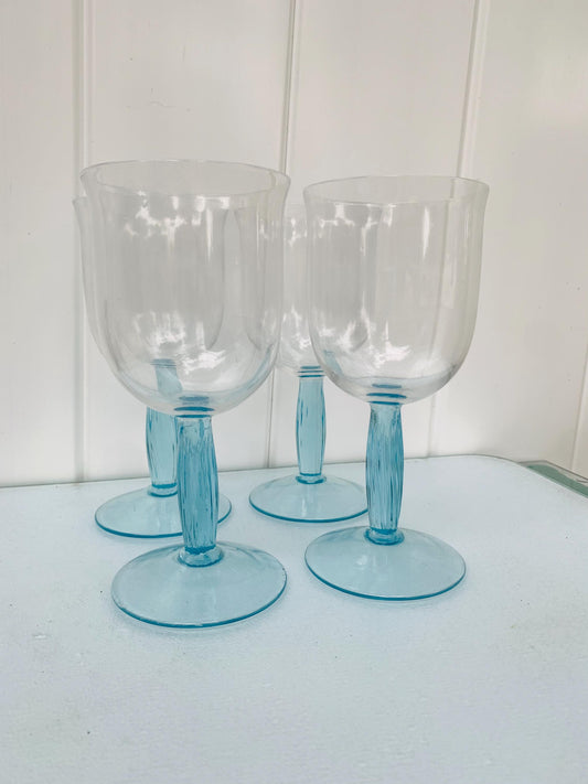 Set of 4 Retro Mikasa Sedona Blue Wine Glasses