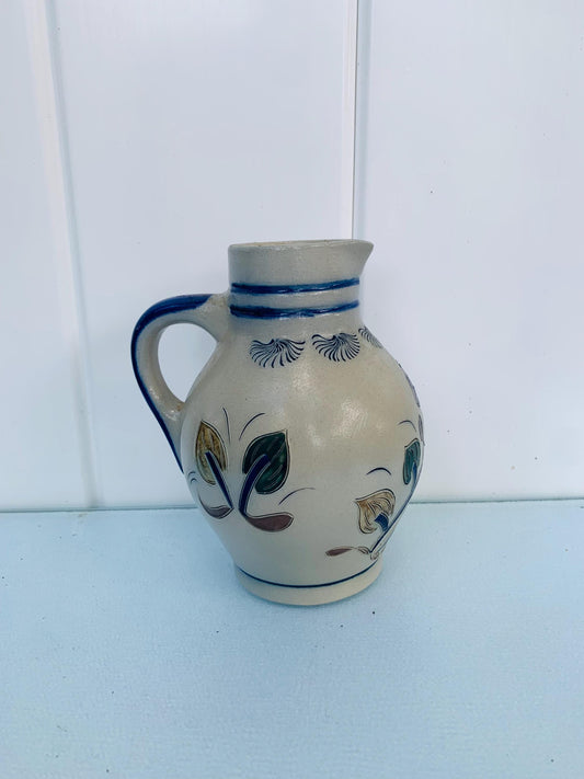Small Retro Girmscheid Salt Glazed Stoneware Cobalt Blue & Gray Pitcher