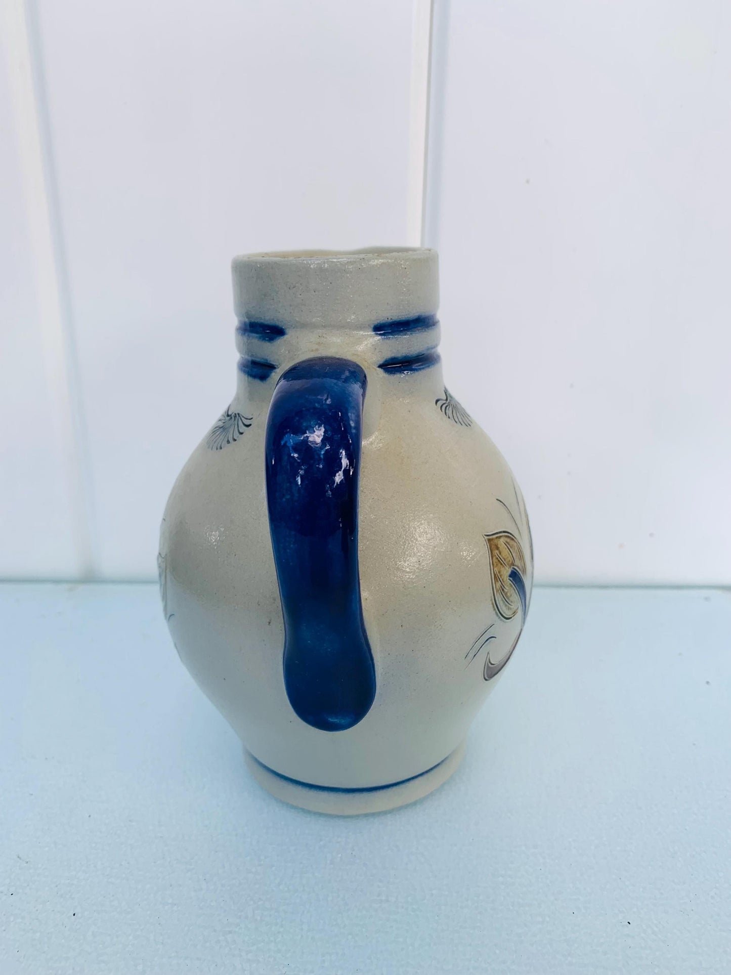 Small Retro Girmscheid Salt Glazed Stoneware Cobalt Blue & Gray Pitcher