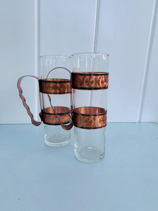 Set of 2 Vintage Tall Glasses with Copper Handle Made in Canada