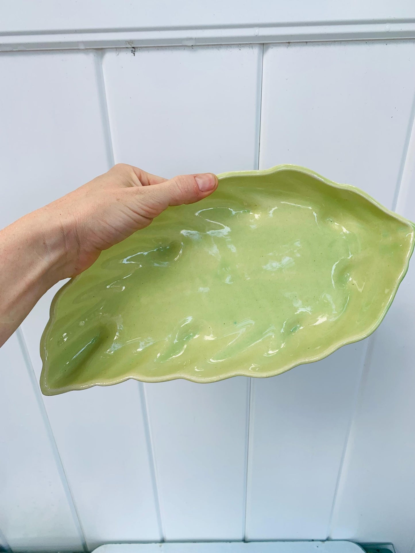Vintage Beauceware Green Ceramic Leaf Dish 359 Made in Canada