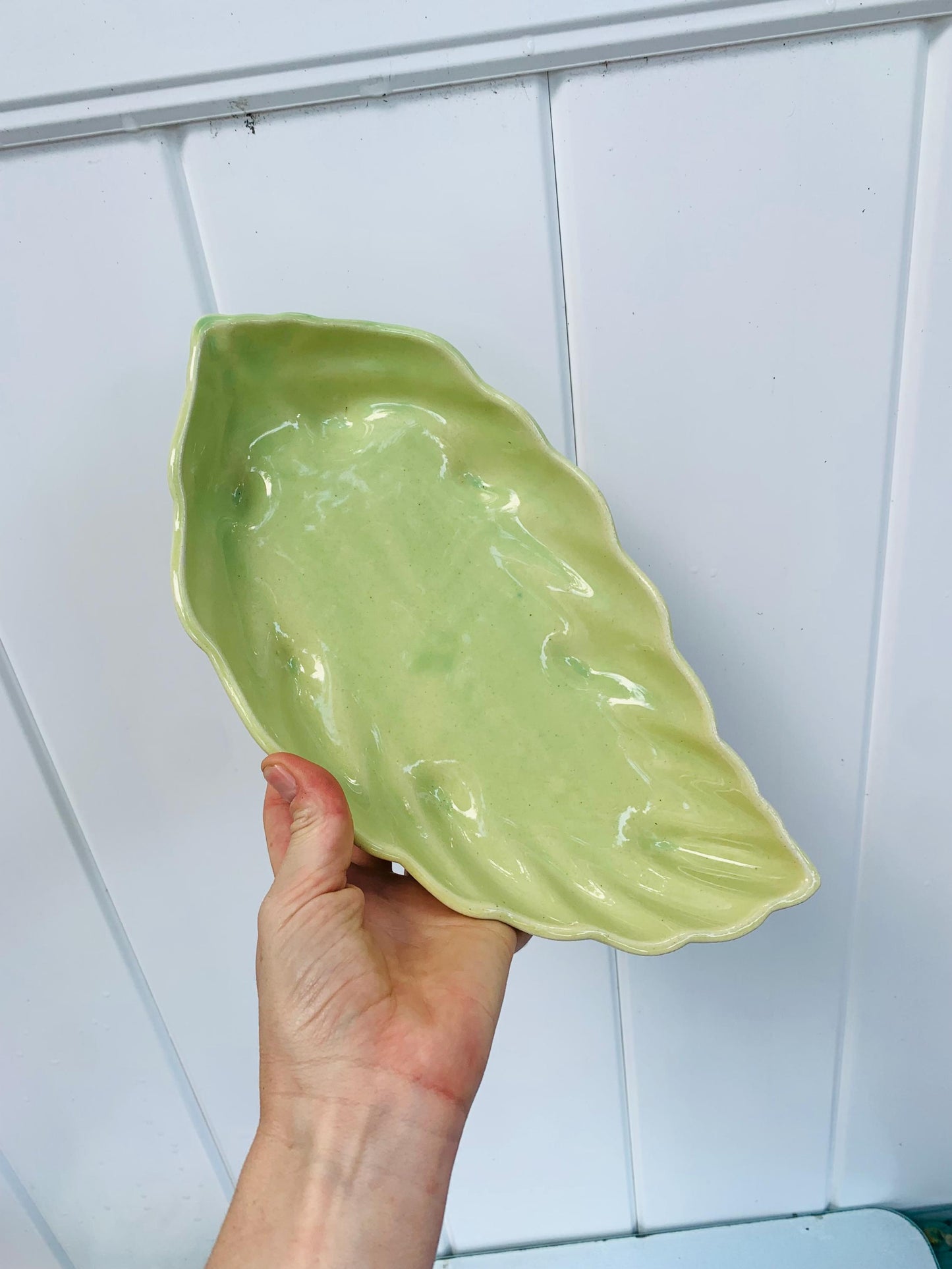 Vintage Beauceware Green Ceramic Leaf Dish 359 Made in Canada