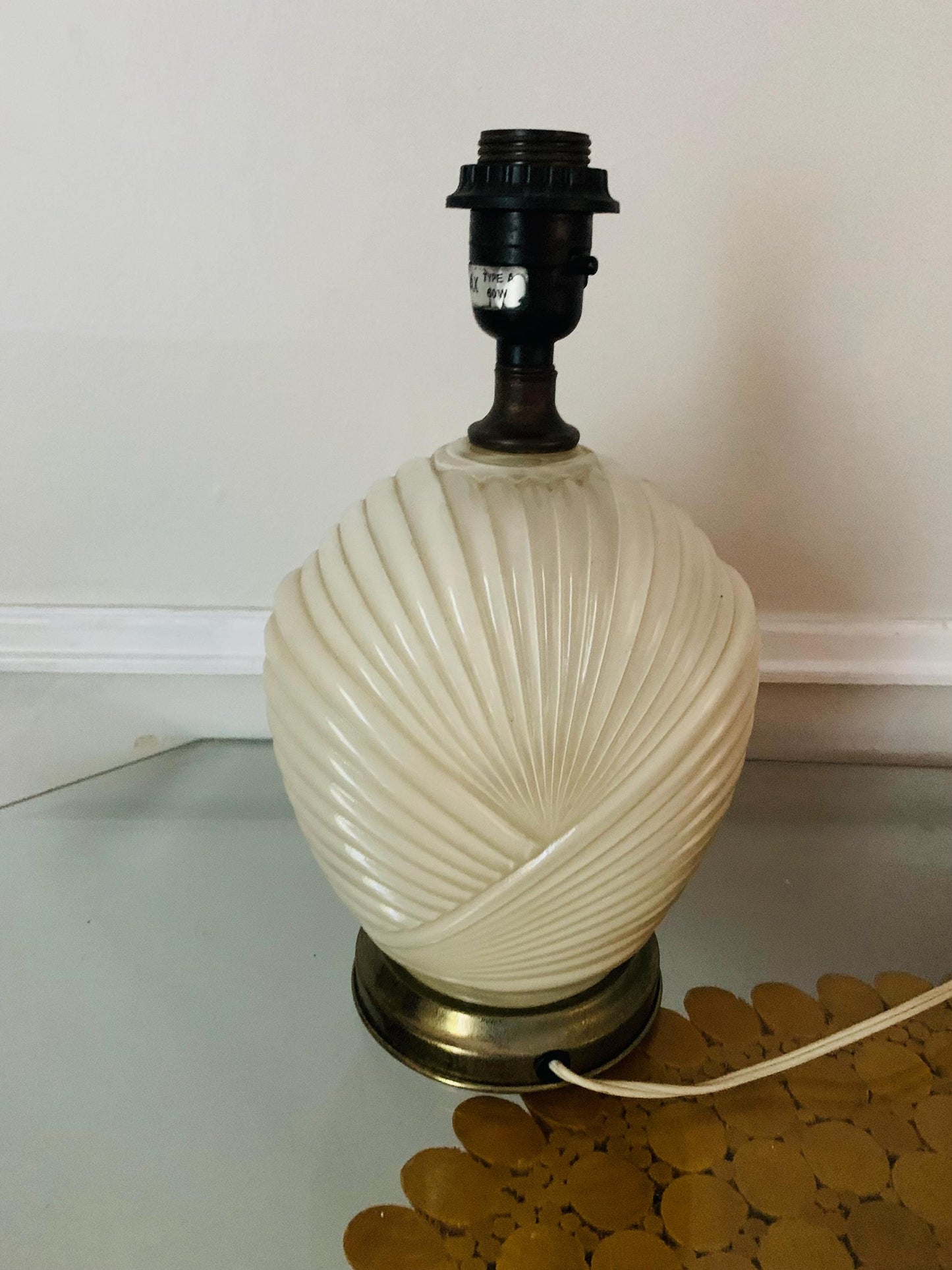 Medium Retro 1980s Cream Art Deco Inspired Shell Table Lamp Shade Not Included
