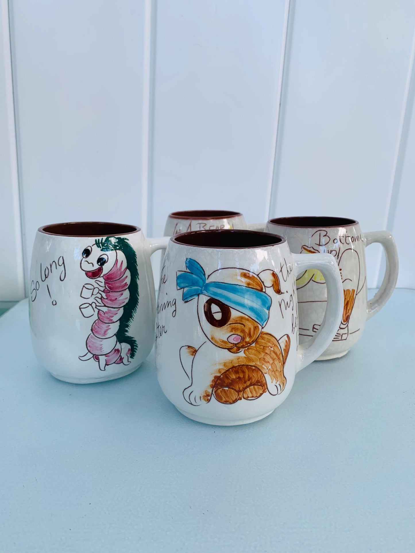 Set of 4 Vintage Hand Painted Ceramic Canuck Pottery Ceramic Mugs Made in Canada