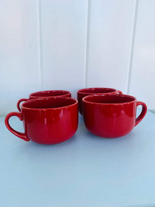 Set of 4 Retro Oversized Brick Red Ceramic Mugs