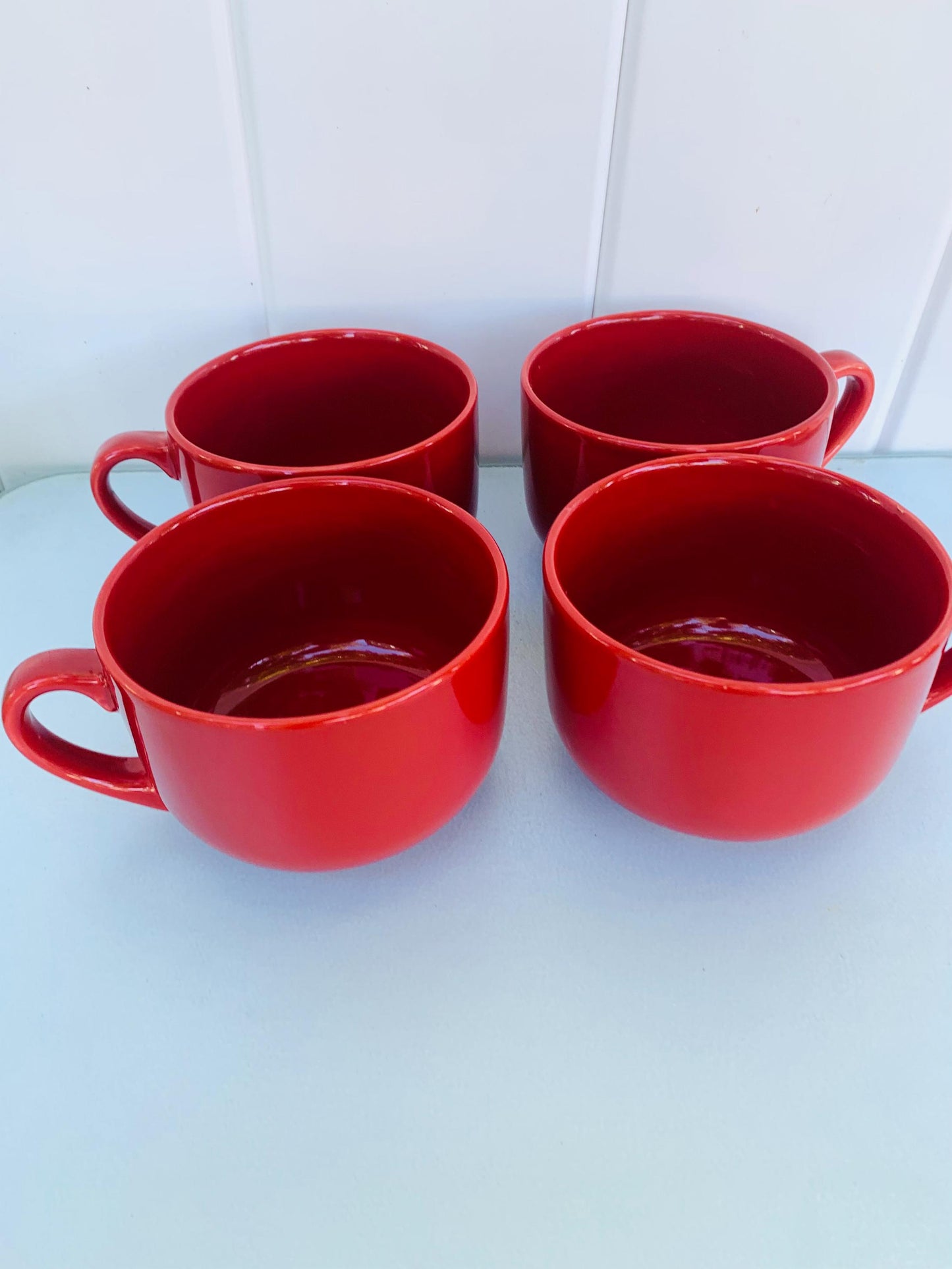 Set of 4 Retro Oversized Brick Red Ceramic Mugs
