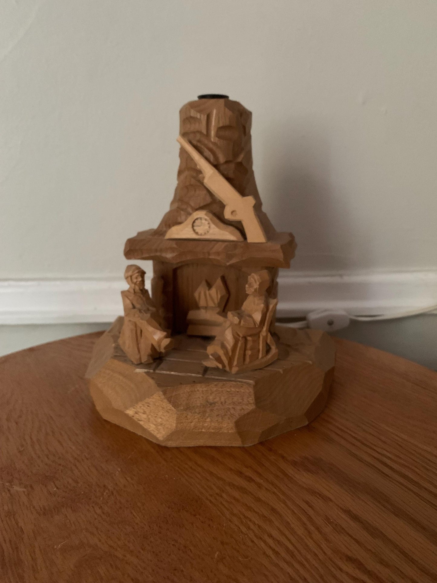 Vintage Small 1960s Wooden Rustic Folk Art Lamp No Lamp