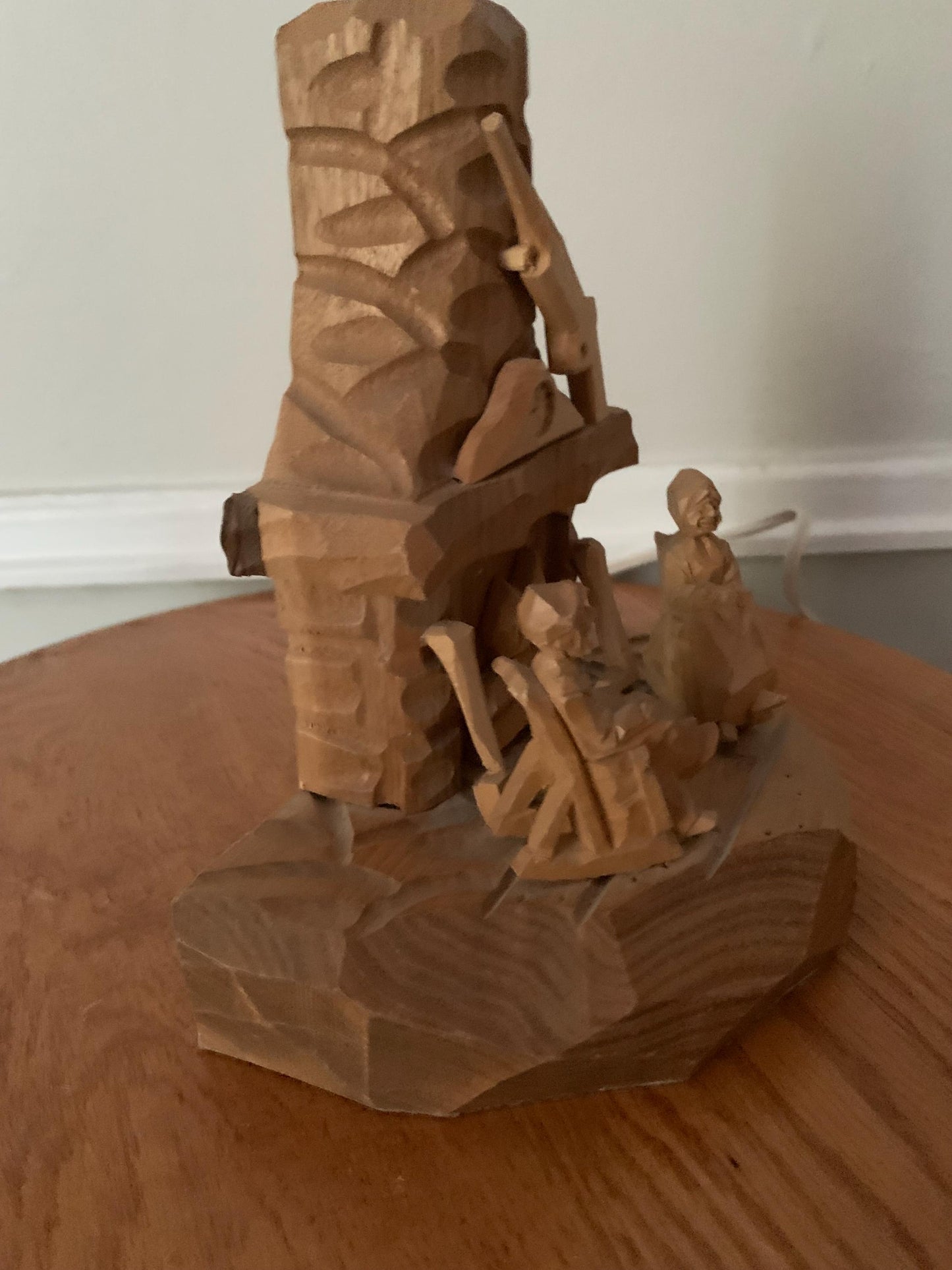Vintage Small 1960s Wooden Rustic Folk Art Lamp No Lamp