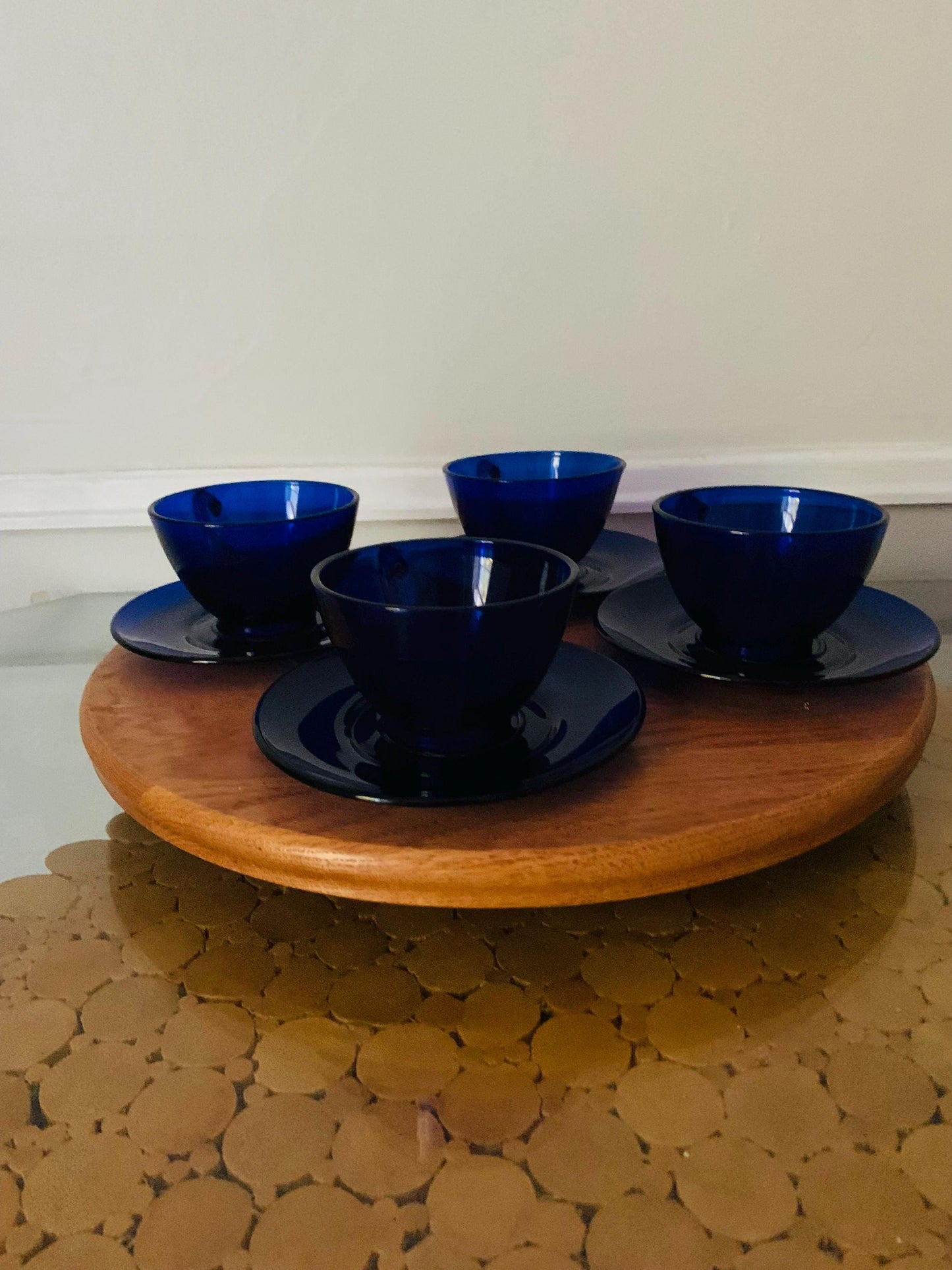 Set of 4 Vintage Cobalt Blue GlassTeacup & Saucer