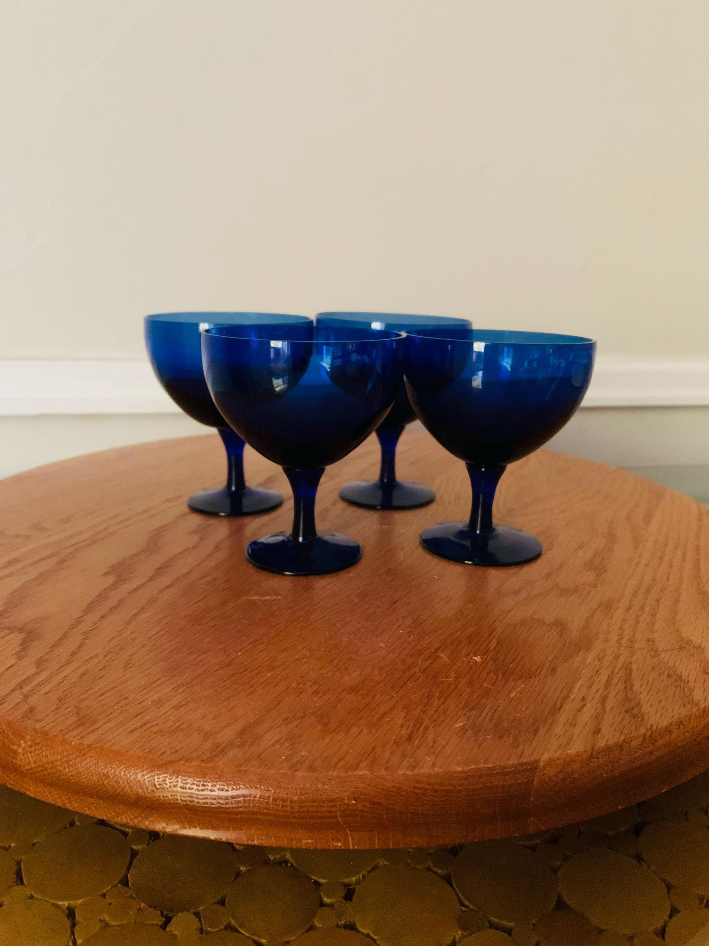Set of 4 Short Vintage Cobalt Blue Wine Glasses