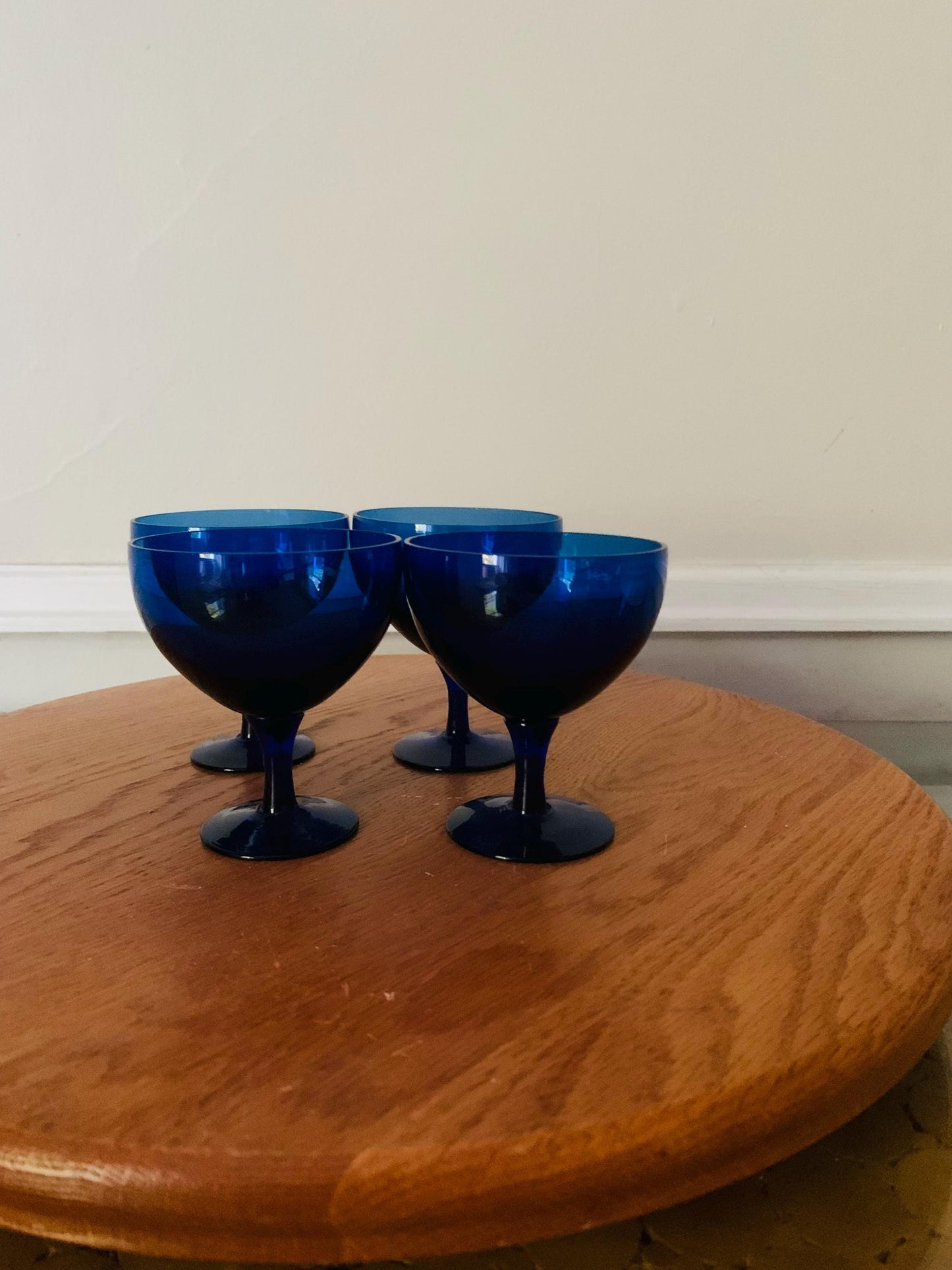 Set of 4 Short Vintage Cobalt Blue Wine Glasses