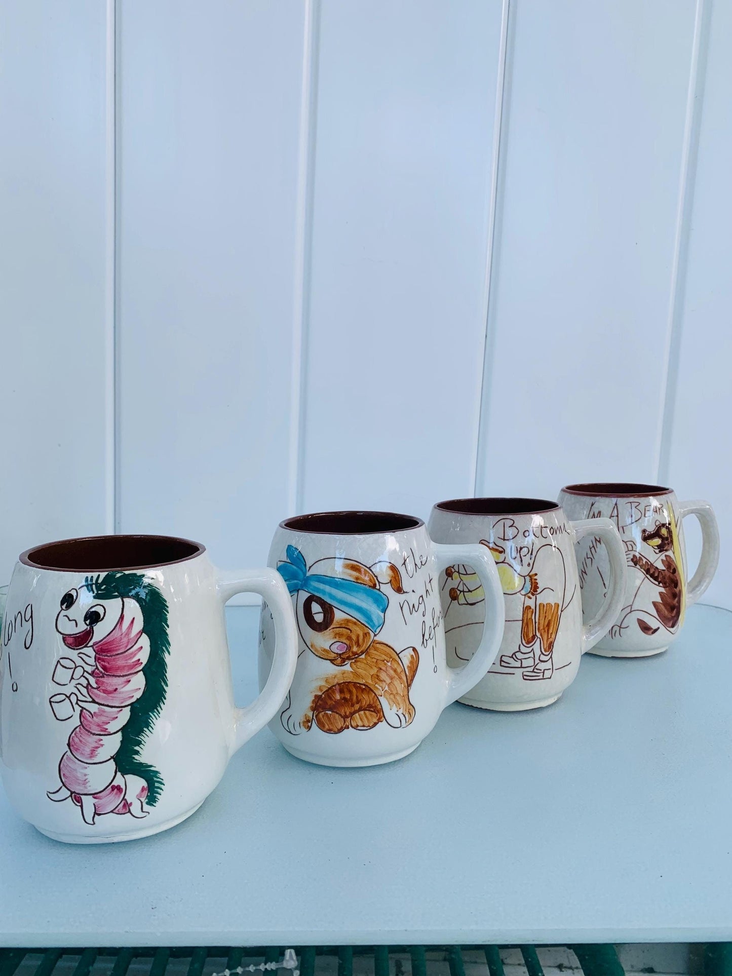 Set of 4 Vintage Hand Painted Ceramic Canuck Pottery Ceramic Mugs Made in Canada