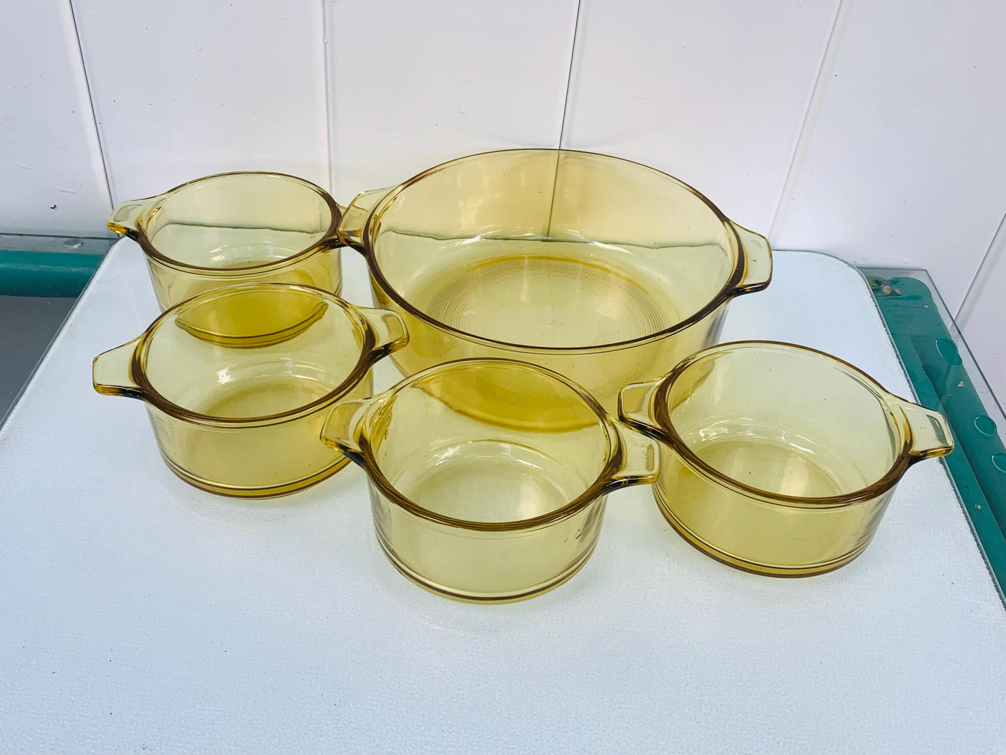 Vintage Forte Crisa Amber Casserole Glass Dish Set