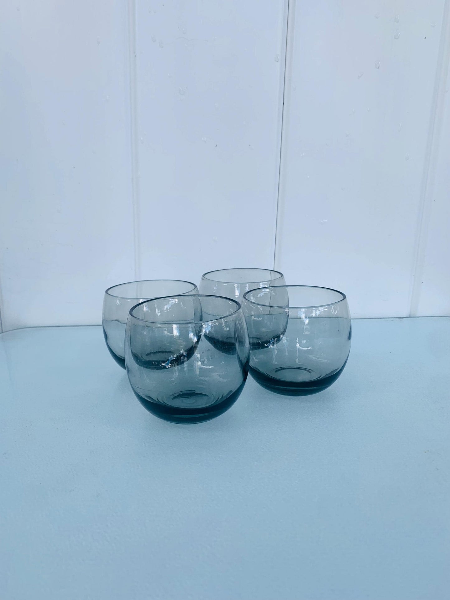 Set of 4 MCM Smokey Gray Roly Poly Glasses