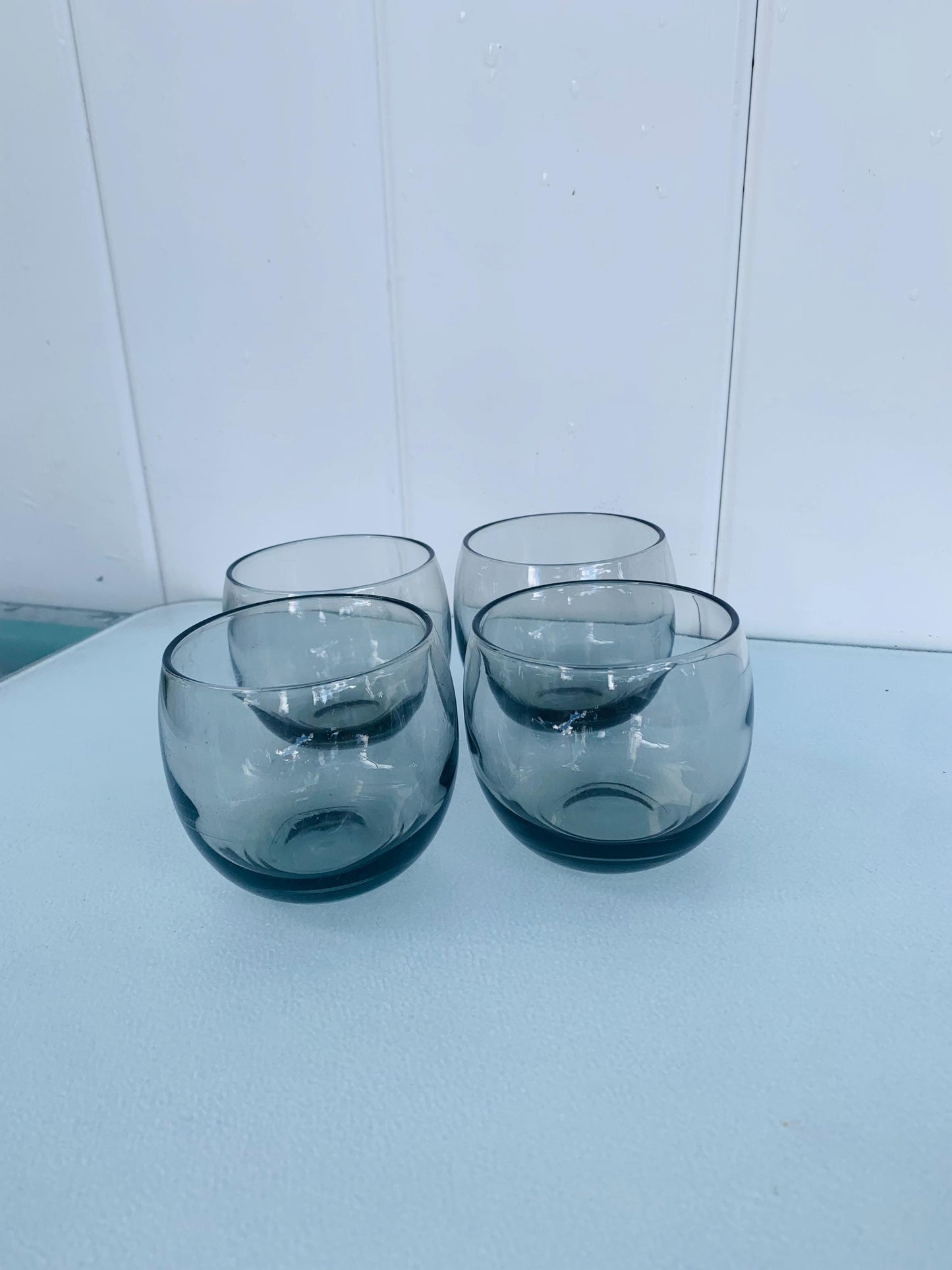 Set of 4 MCM Smokey Gray Roly Poly Glasses