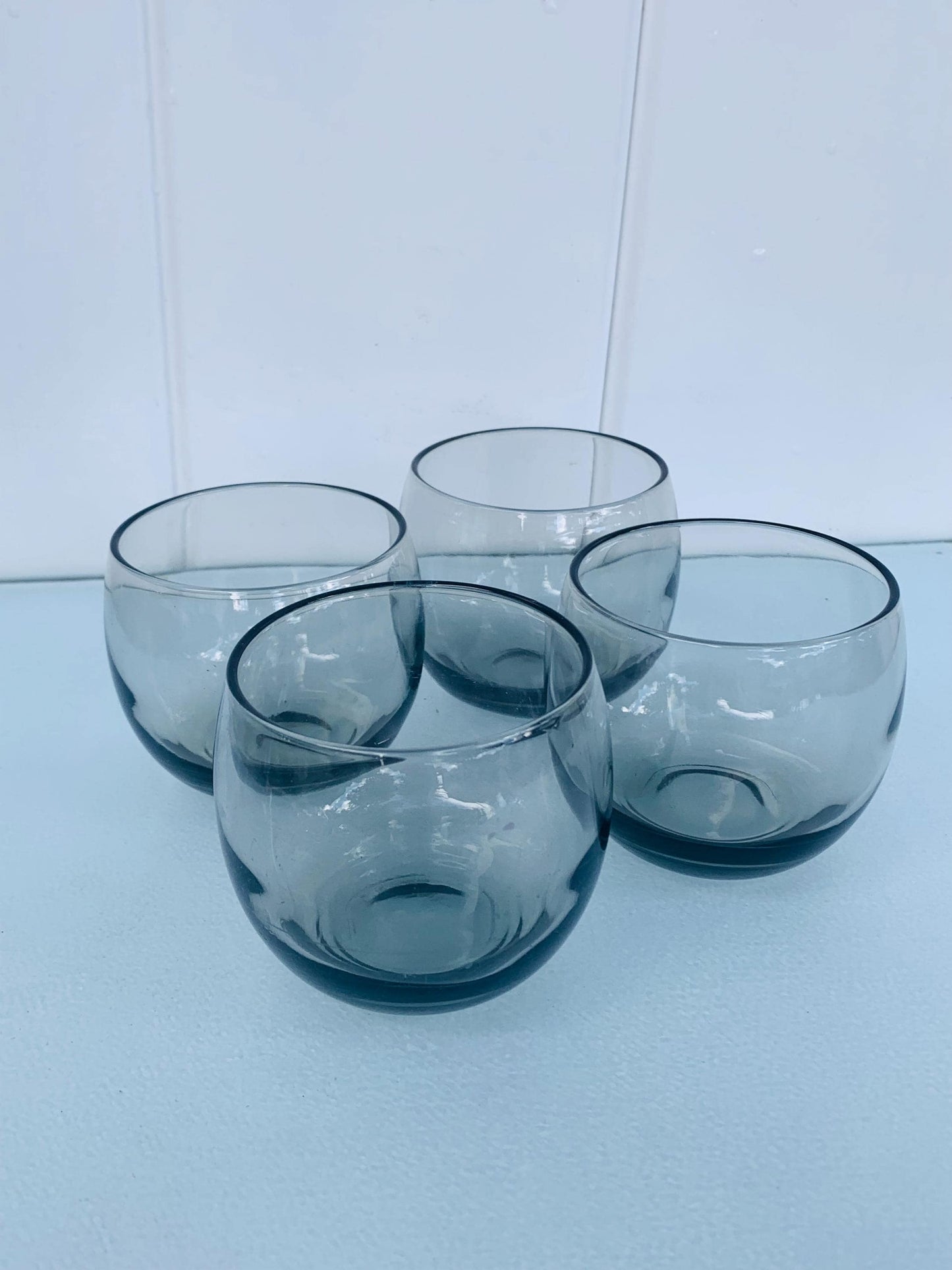 Set of 4 MCM Smokey Gray Roly Poly Glasses