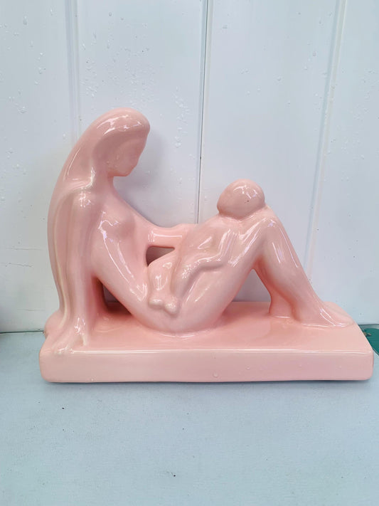 Vintage Haegar Pottery Glossy Pink Mother and Child Sculpture