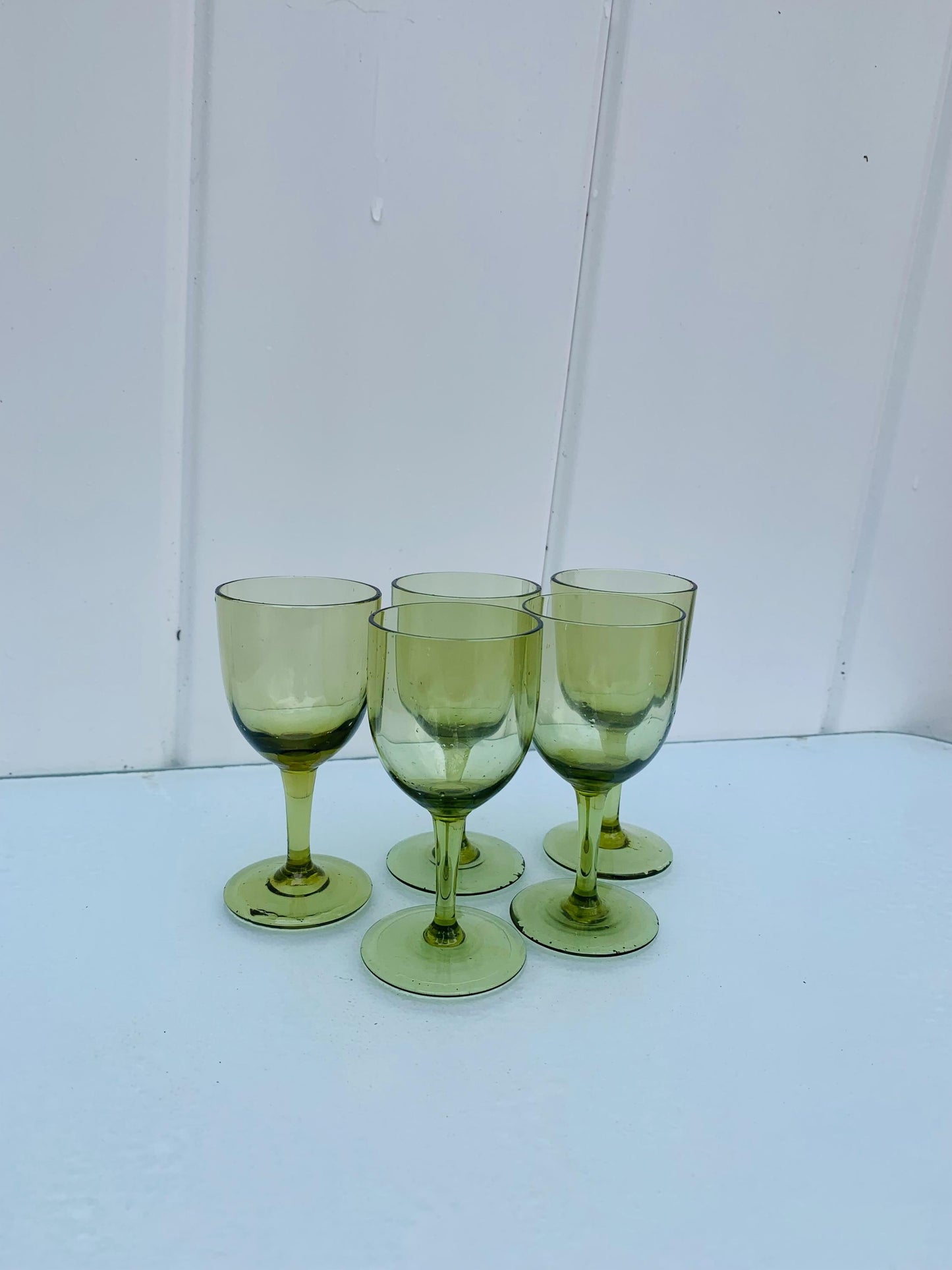Set of 5 Vintage Small Olive Liqueur Glasses