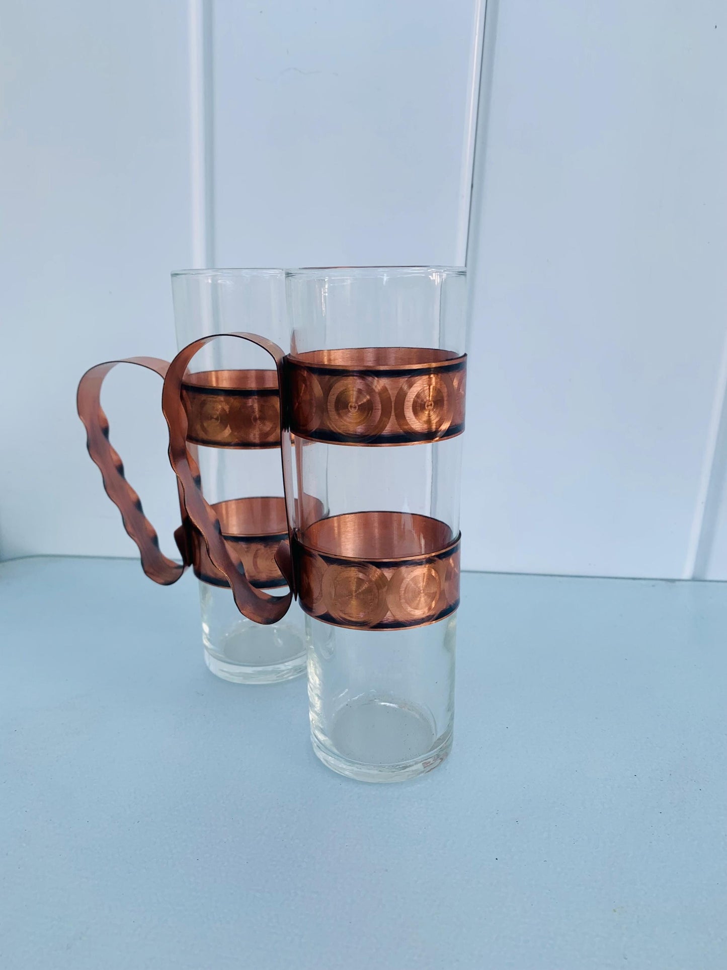 Set of 2 Vintage Tall Glasses with Copper Handle Made in Canada