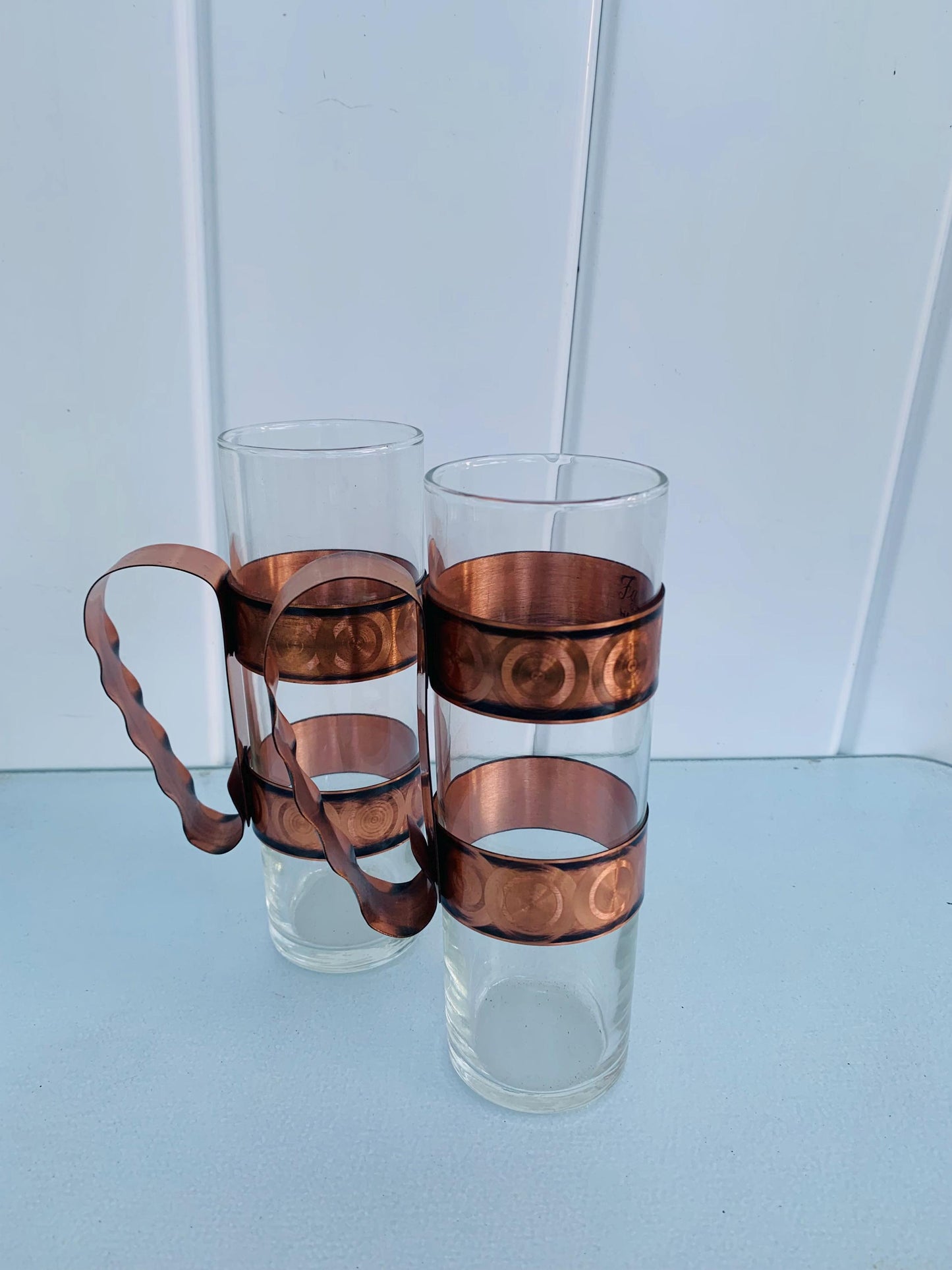 Set of 2 Vintage Tall Glasses with Copper Handle Made in Canada