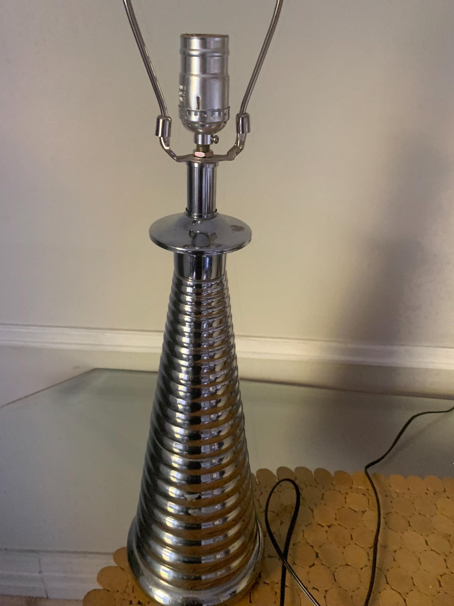 Tall MCM Stacked Chrome Column Lamp No Shade