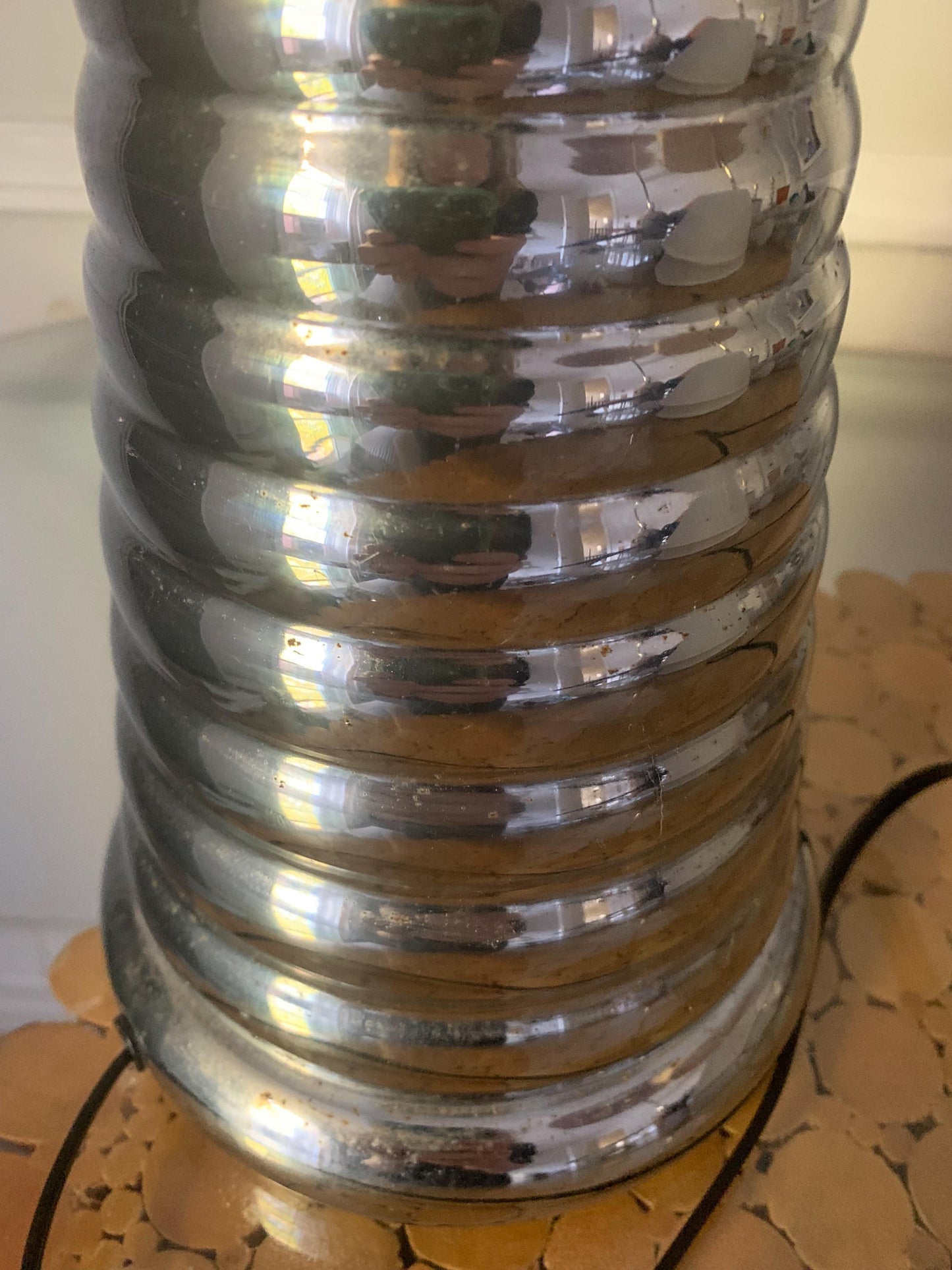 Tall MCM Stacked Chrome Column Lamp No Shade