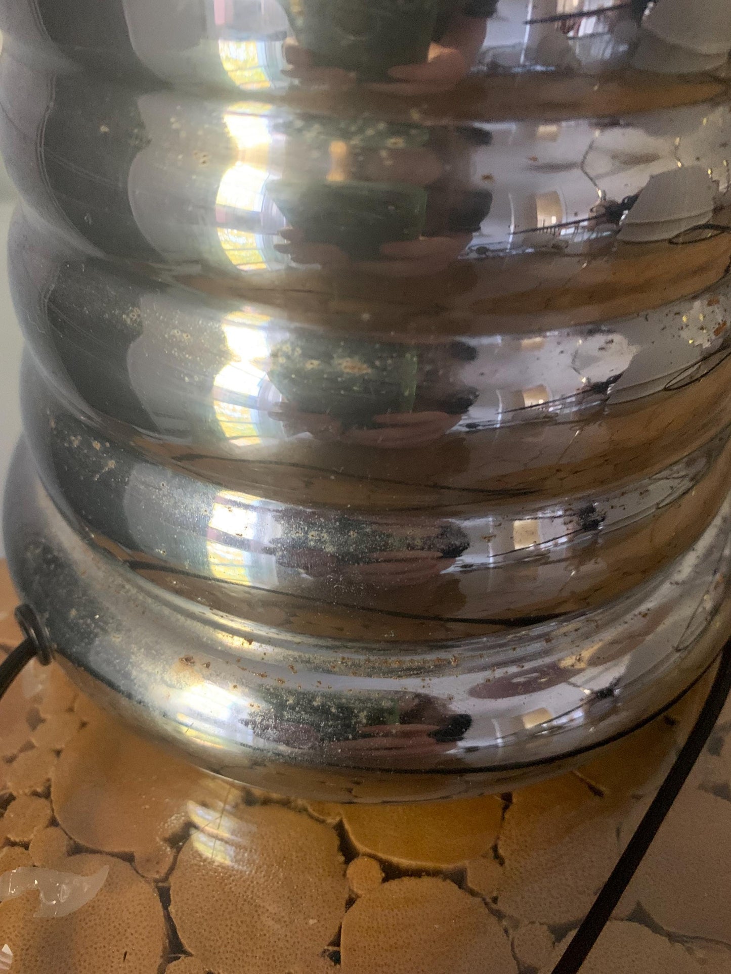 Tall MCM Stacked Chrome Column Lamp No Shade