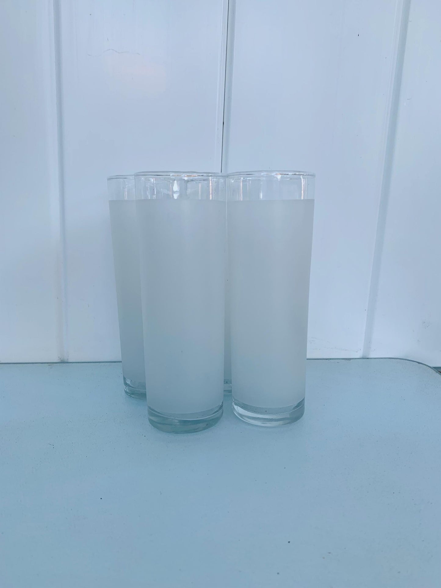 Vintage Set of 4 Tall Frosted Dominion White Tom Collins Tumblers