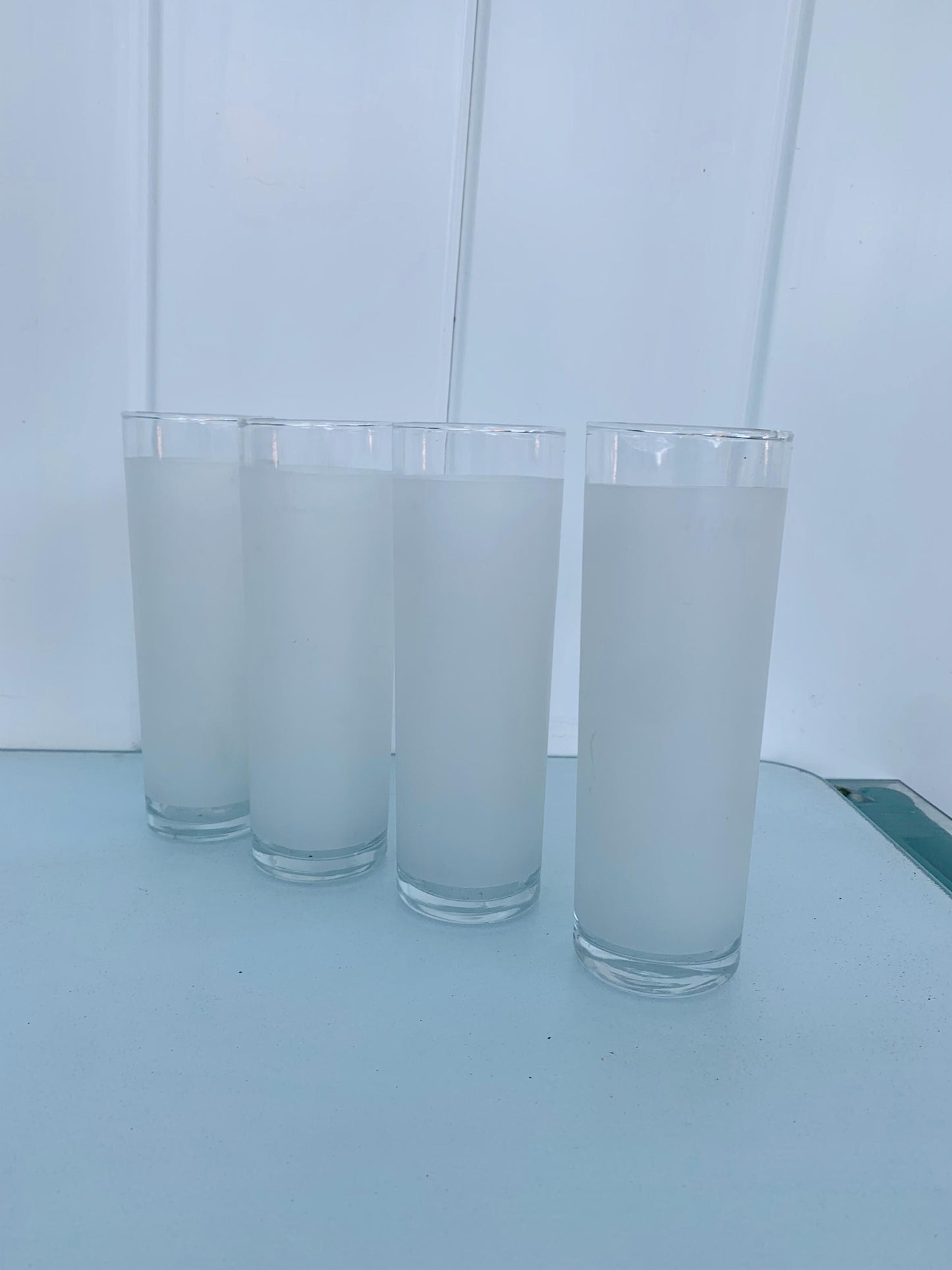 Vintage Set of 4 Tall Frosted Dominion White Tom Collins Tumblers