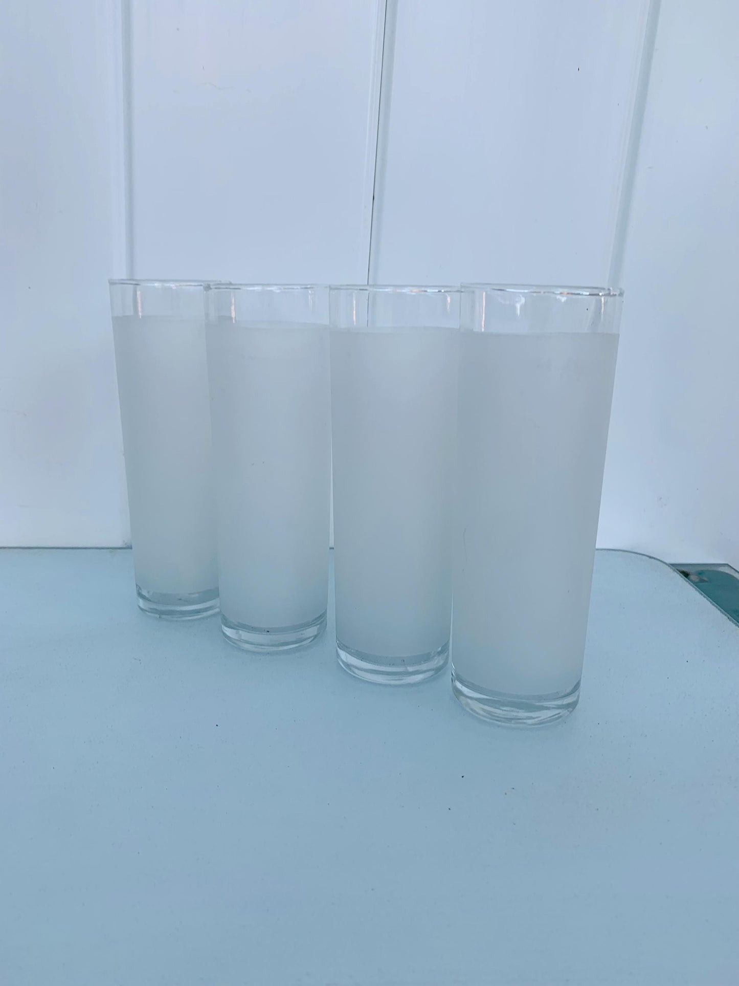 Vintage Set of 4 Tall Frosted Dominion White Tom Collins Tumblers