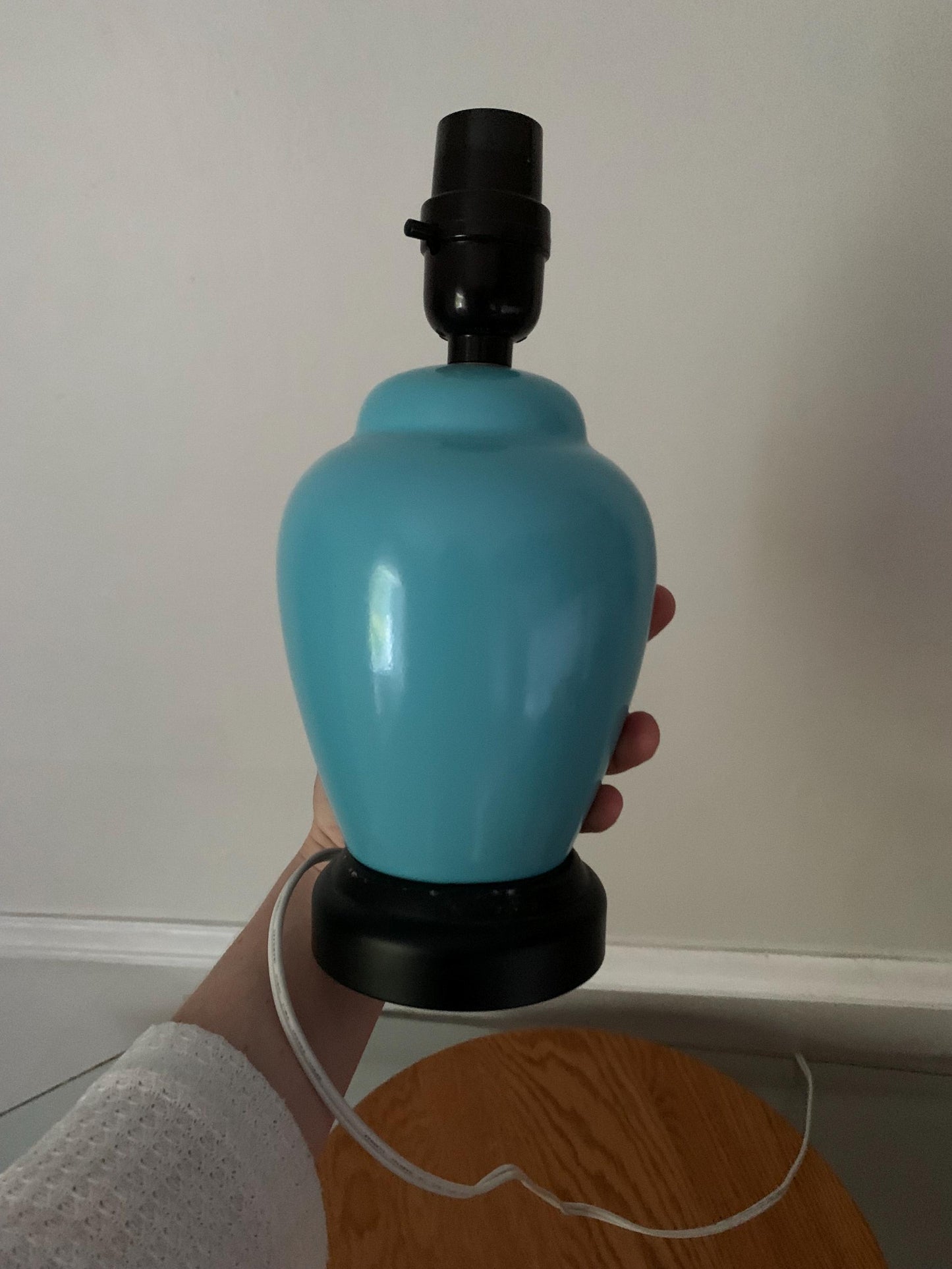 MCM Small Aqua Blue Ceramic Ginger Jar Table Lamp No Shade