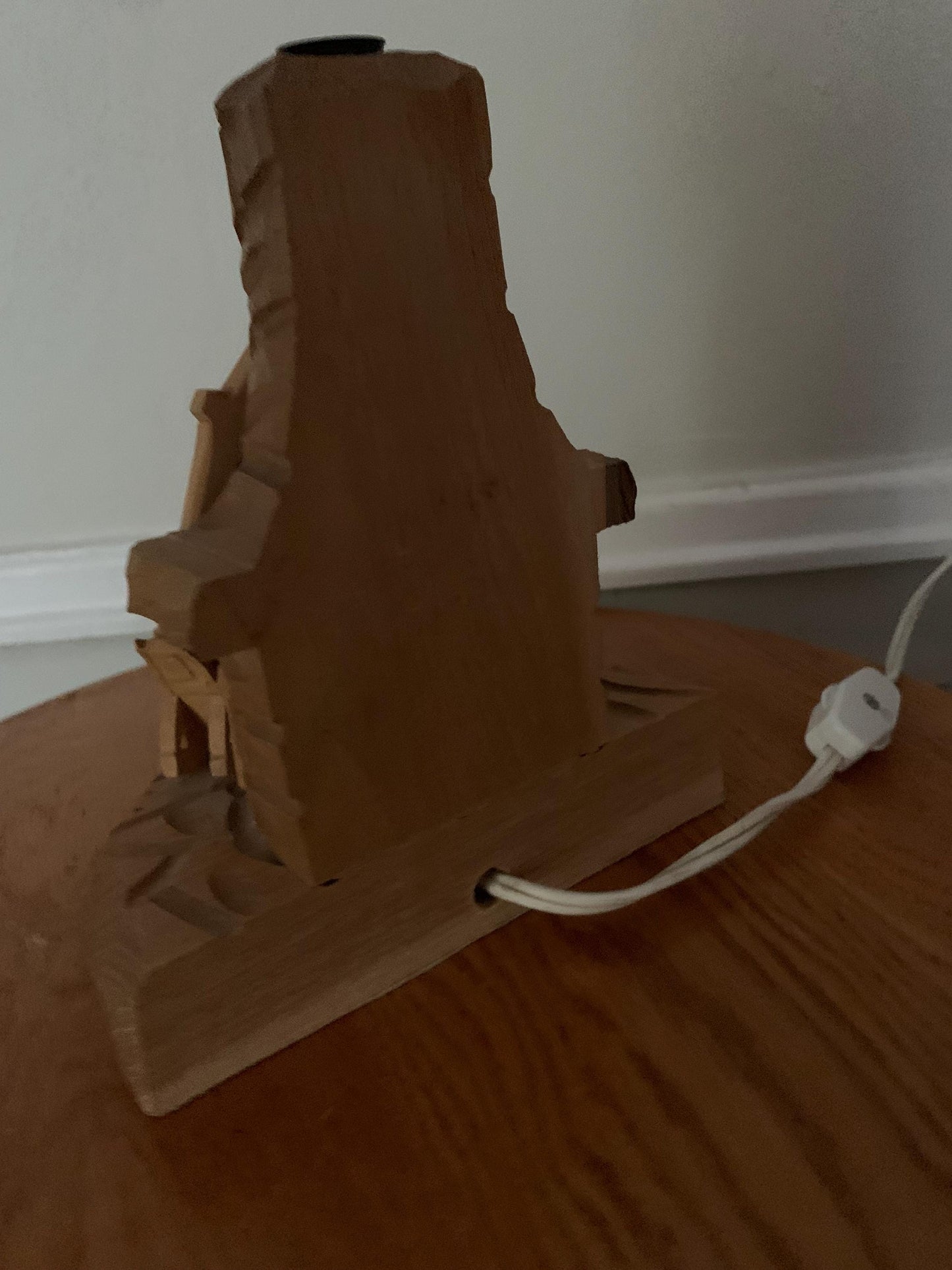 Vintage Small 1960s Wooden Rustic Folk Art Lamp No Lamp